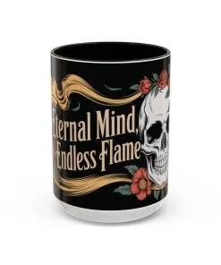 Eternal Mind Endless Flame Mug, Gothic Skull - Floral Coffee Cup, Dark Romantic Gift for Halloween or Everyday Use, Coffee Mug (11, 15oz)