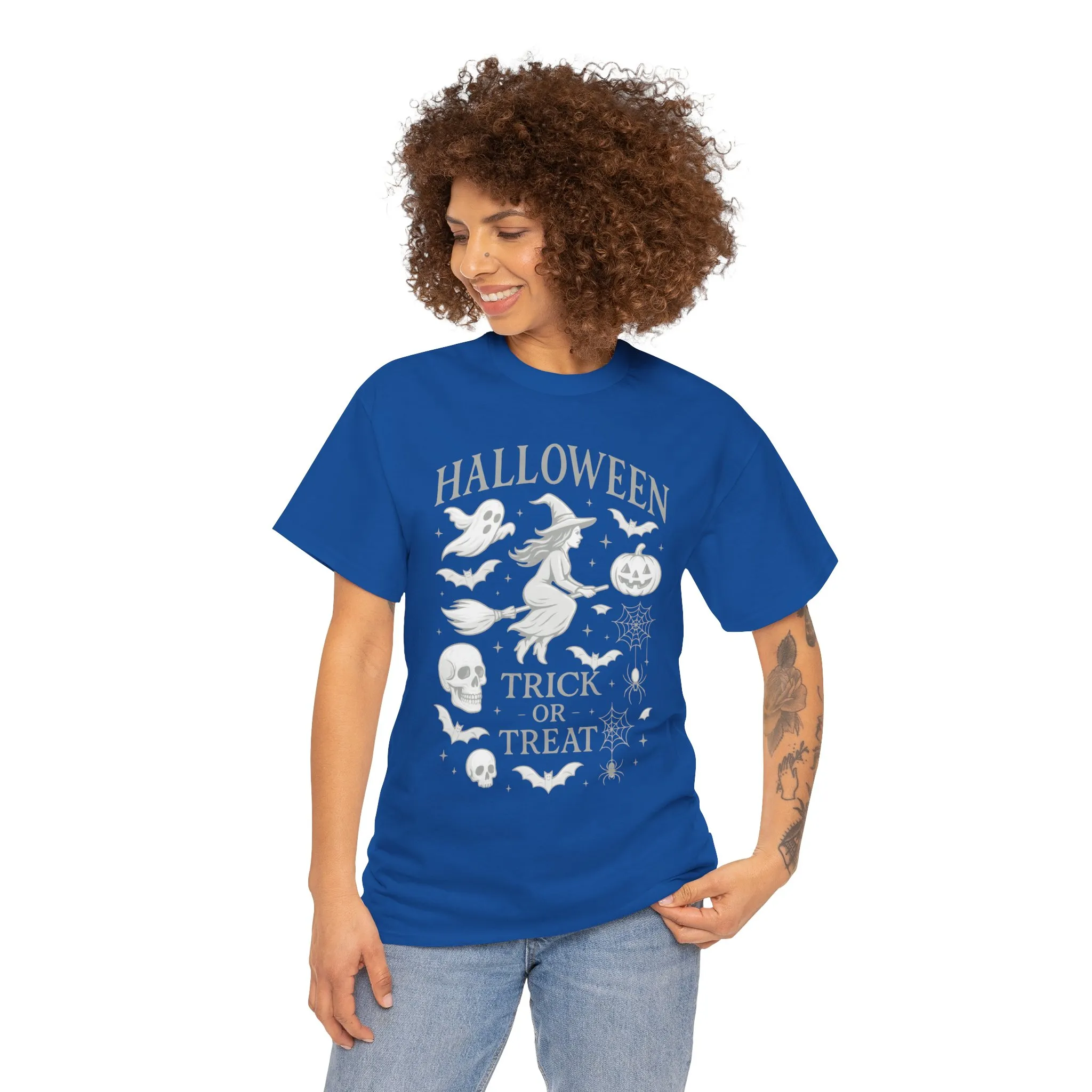 Halloween Witch Flying Broomstick T-Shirt, Trick or Treat Ghost Pumpkin Skull Spider Web Women's Tee - Image 17