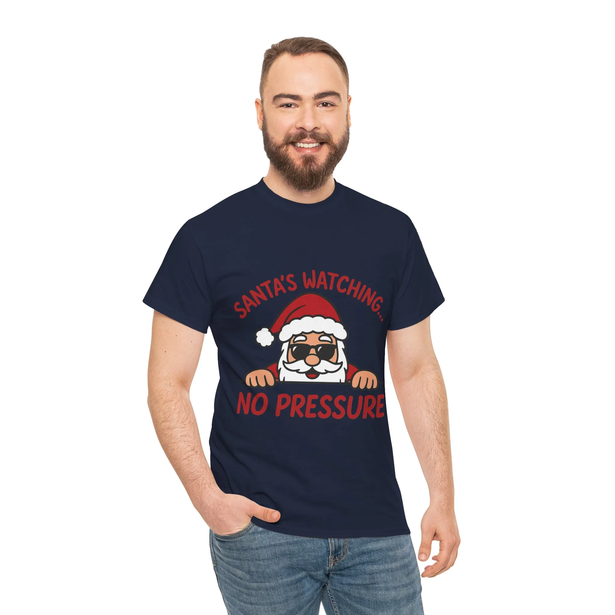 Santa's Watching No Pressure Men's Christmas T-Shirt, Funny Holiday Tee - Image 23
