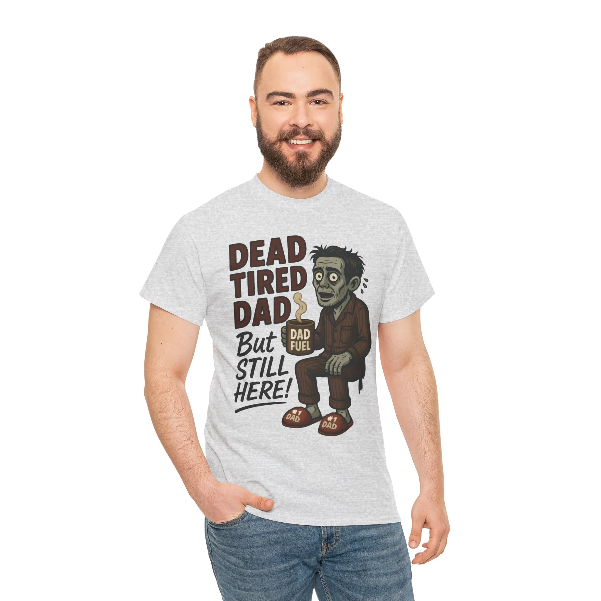 Dead Tired Dad Funny Zombie Coffee Men's T-Shirt, Father's Day Gift for Men, Dad Fuel Graphic Tee, Halloween Dad Tee - Image 5