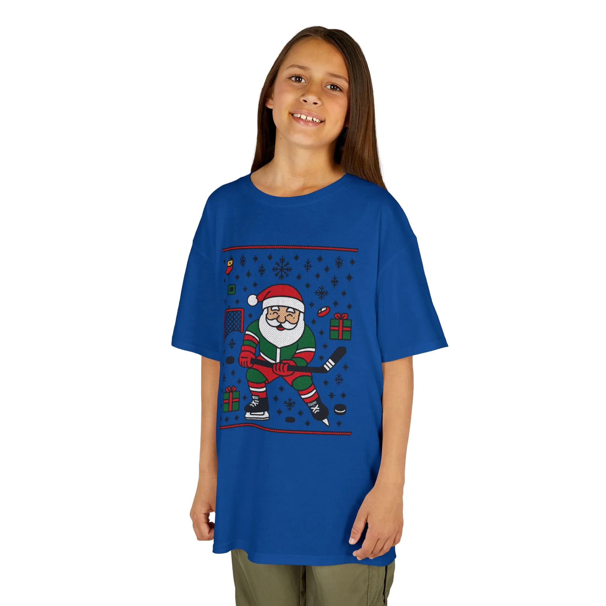 Hockey Santa Youth Christmas T-Shirt, Funny Holiday Sports Tee for Boys - Image 18