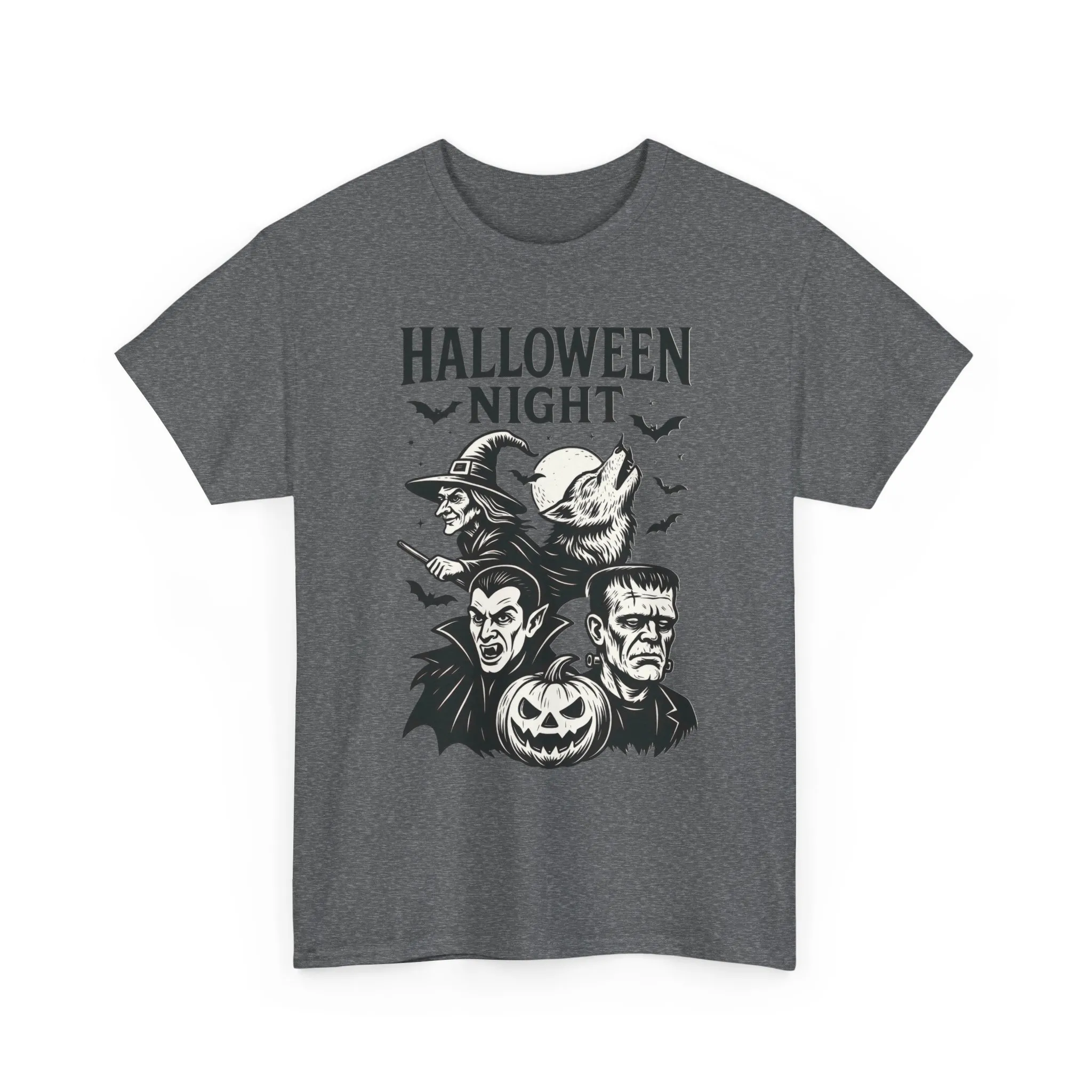 Halloween Night Men's T-Shirt, Classic Monsters Graphic Tee, Witch, Vampire, Frankenstein, Werewolf - Image 16