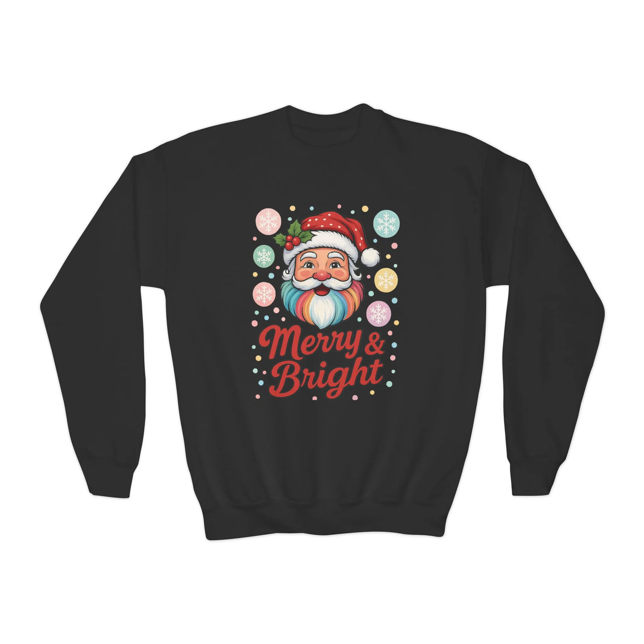 Kids Merry - Bright Santa Christmas Sweatshirt, Cute Colorful Holiday Jumper, Retro Pastel Santa Sweater - Image 5