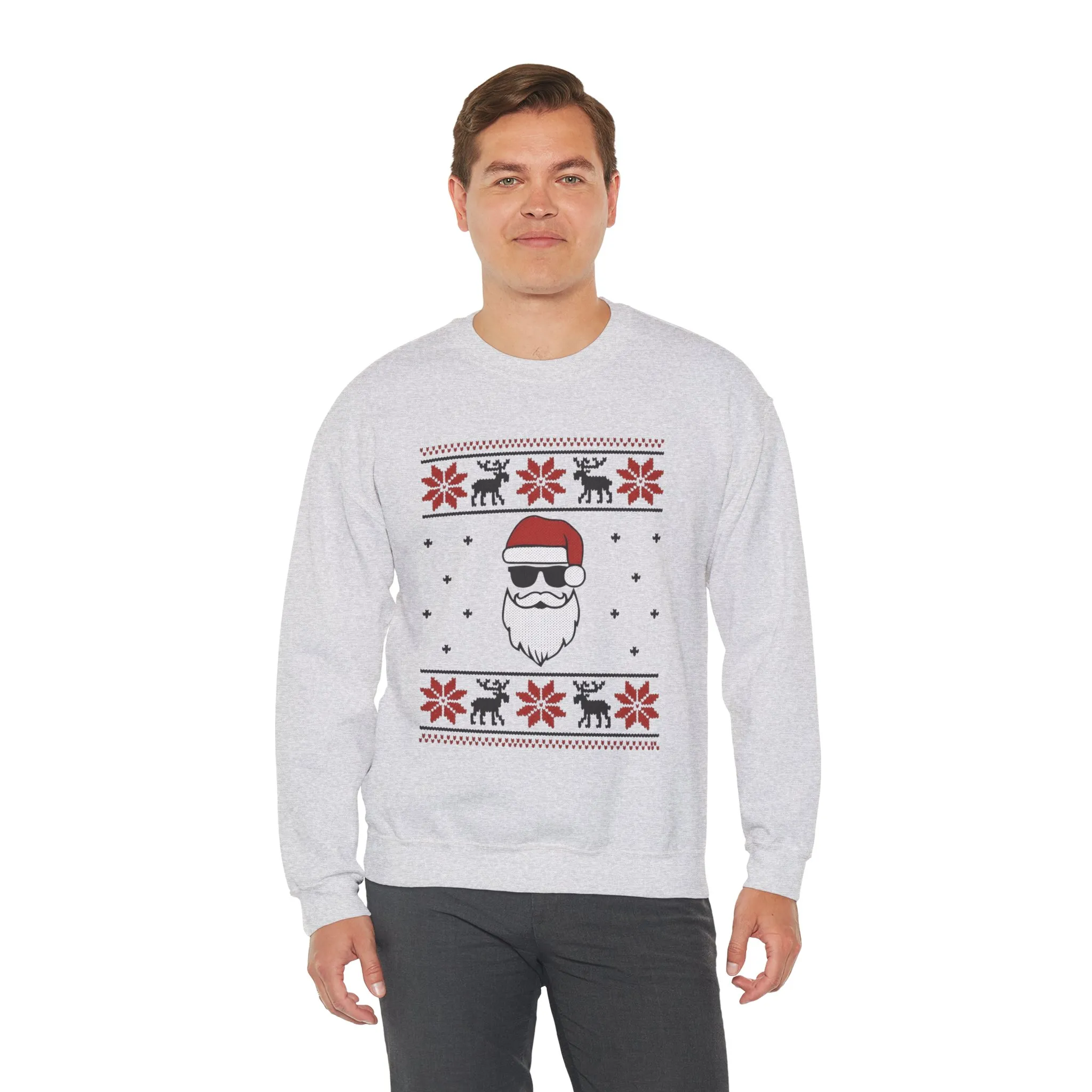 Cool Santa Men's Sweatshirt, Funny Knit Look Pullover, Retro Christmas Sweater Style - Image 6