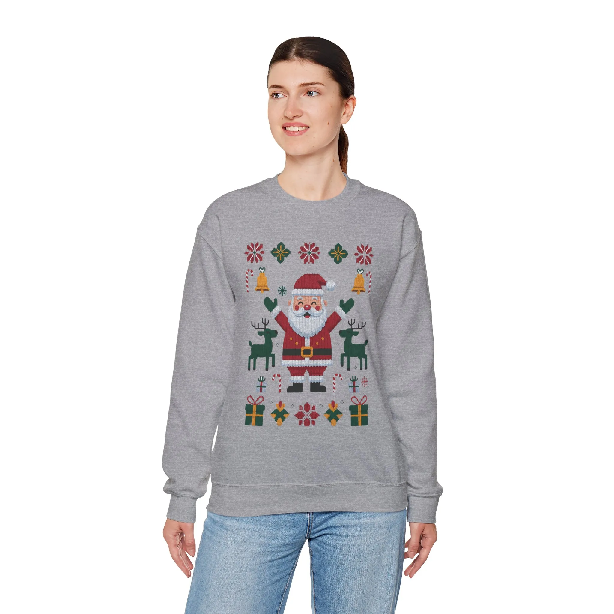 Santa Christmas Sweatshirt, Cute Reindeer Holiday Jumper, Nordic Style Ugly Christmas Sweater for Women - Image 15