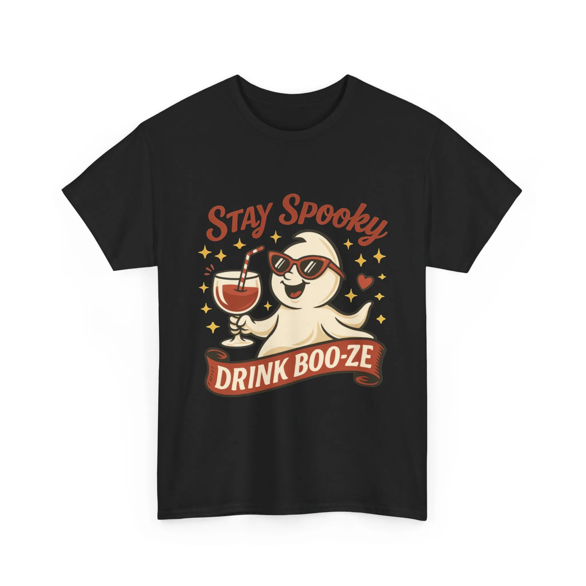 Stay Spooky Drink Boo-ze Women's T-Shirt, Funny Ghost Wine Halloween Party Graphic Tee - Image 2