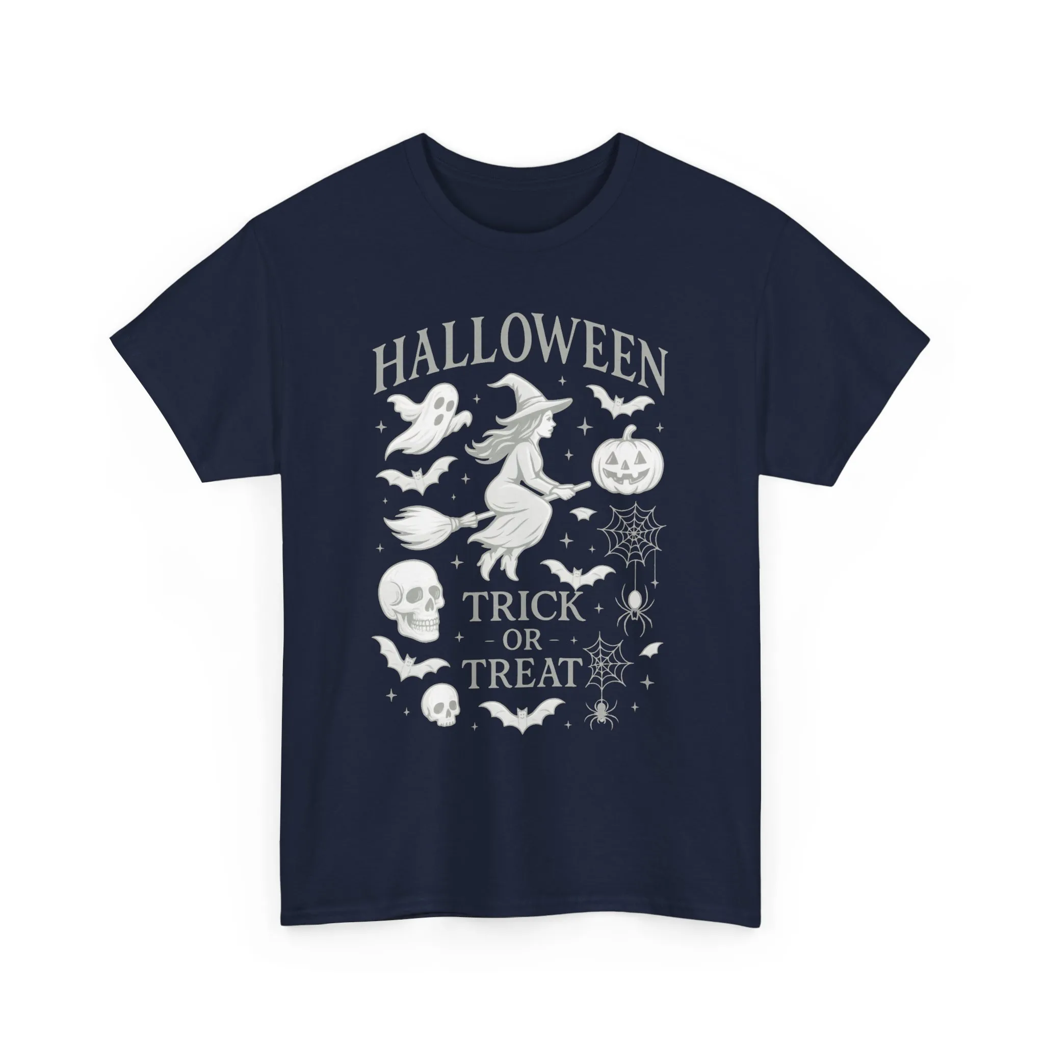 Halloween Witch Flying Broomstick T-Shirt, Trick or Treat Ghost Pumpkin Skull Spider Web Women's Tee - Image 19