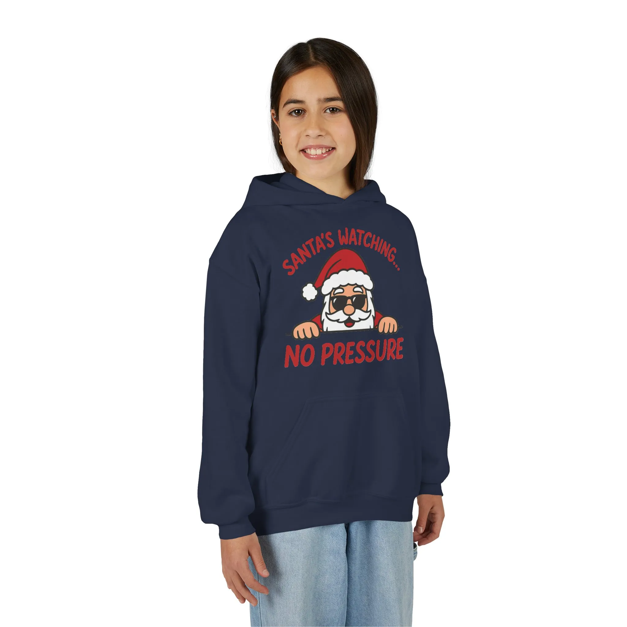 Santa's Watching No Pressure Kids Christmas Hoodie, Funny Holiday Sweatshirt for Youth - Image 21