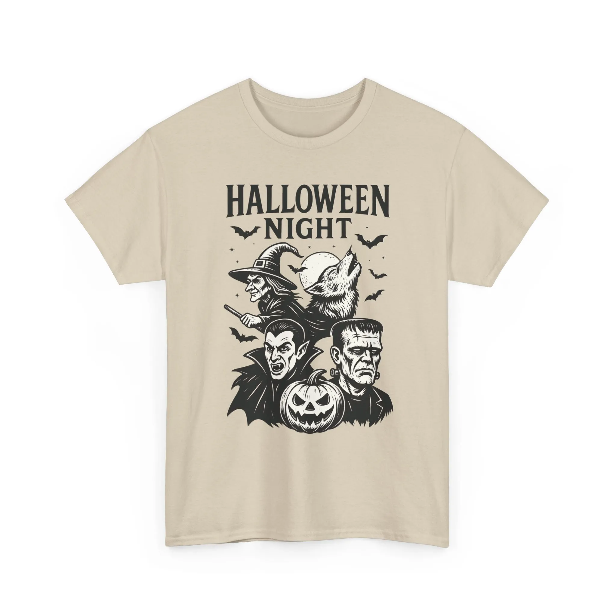 Halloween Night Men's T-Shirt, Classic Monsters Graphic Tee, Witch, Vampire, Frankenstein, Werewolf - Image 4