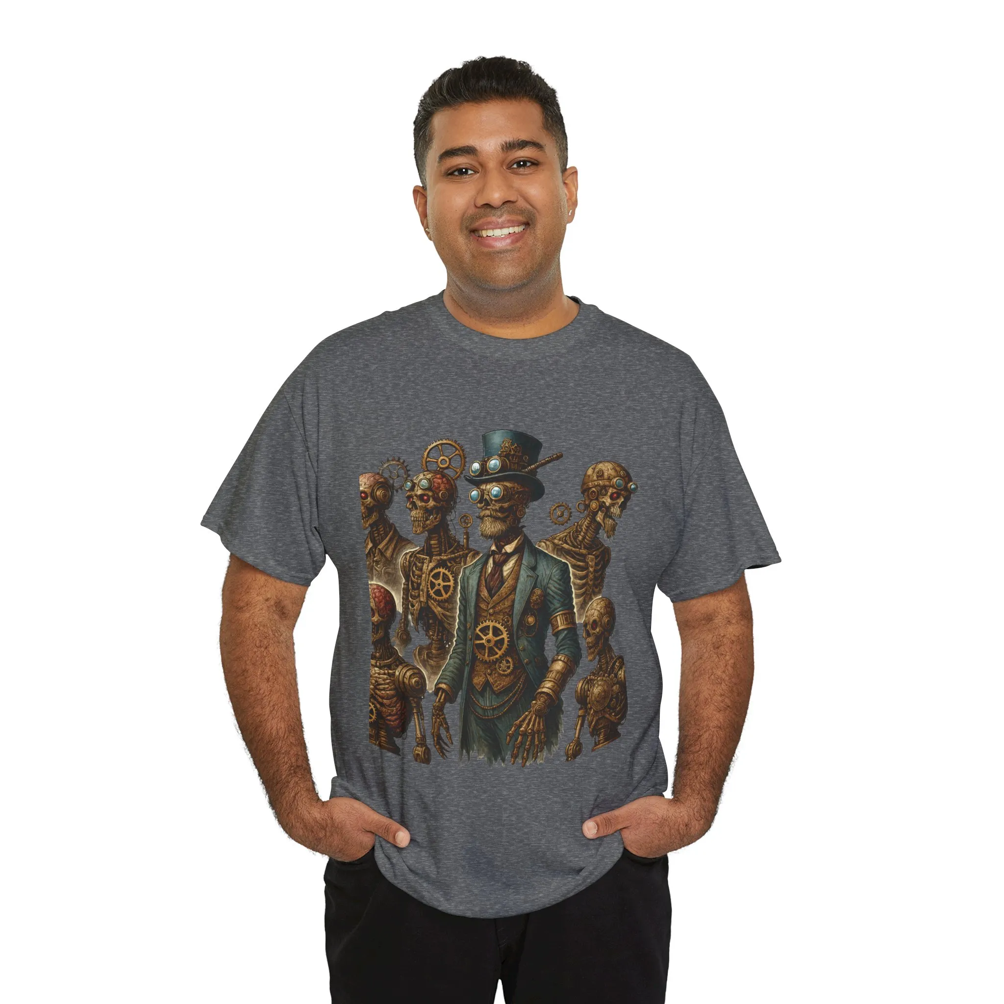 Steampunk Skeleton Gentleman T-Shirt, Vintage Mechanical Robot Skull Design, Gothic Industrial Cyberpunk Tee for Men - Image 21