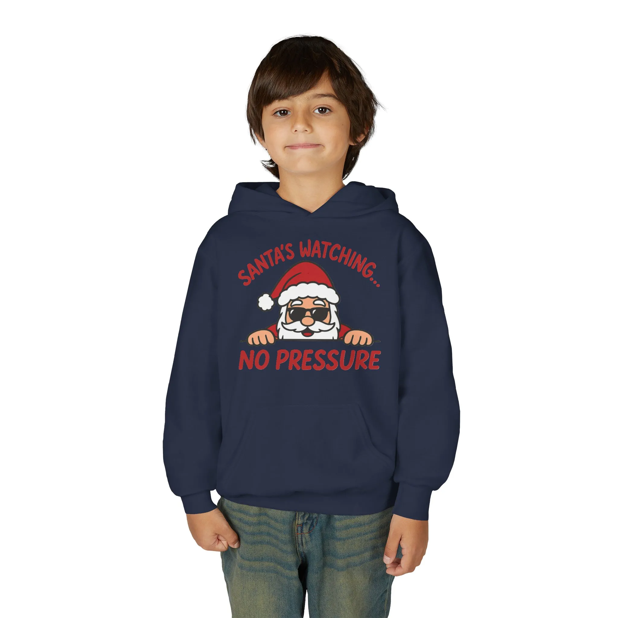 Santa's Watching No Pressure Kids Christmas Hoodie, Funny Holiday Sweatshirt for Youth - Image 20