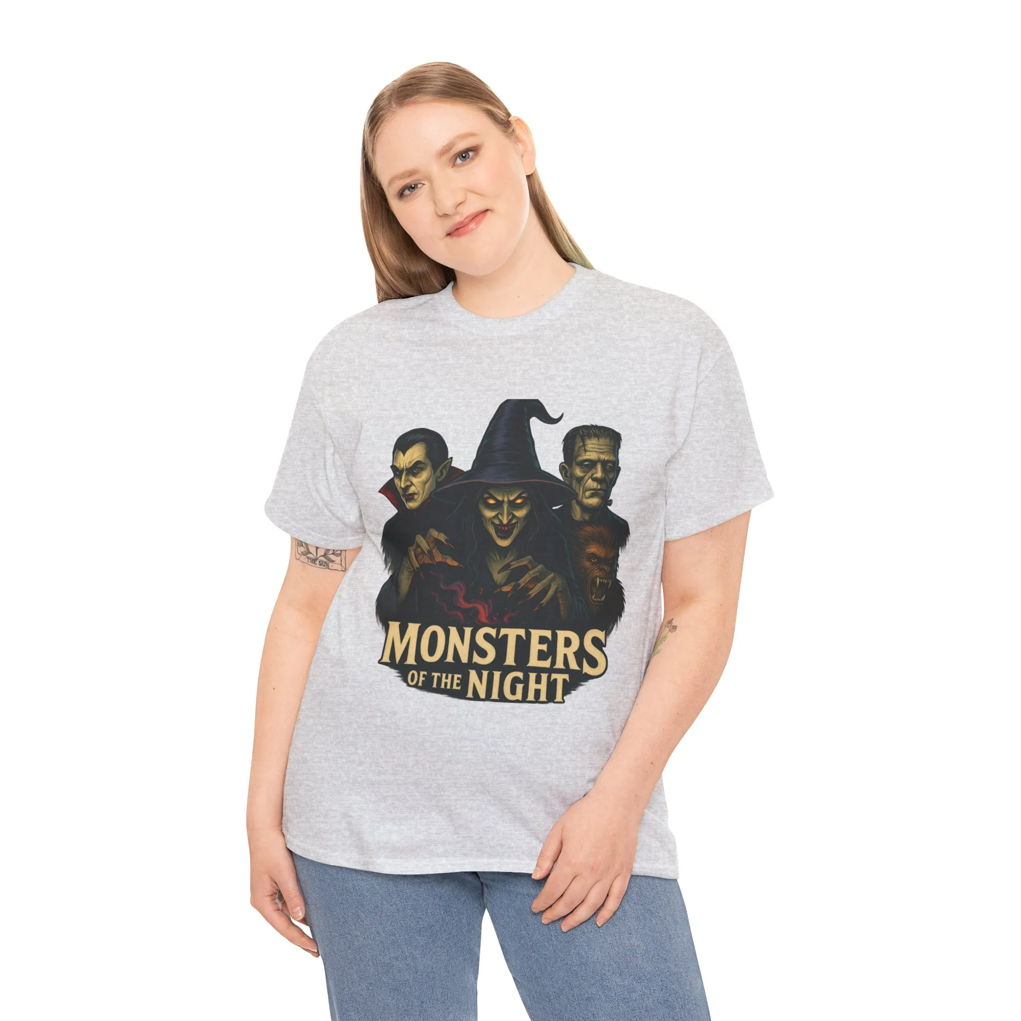 Monsters of the Night Women's T-Shirt, Classic Horror Witch, Vampire, Frankenstein Halloween Tee - Image 6