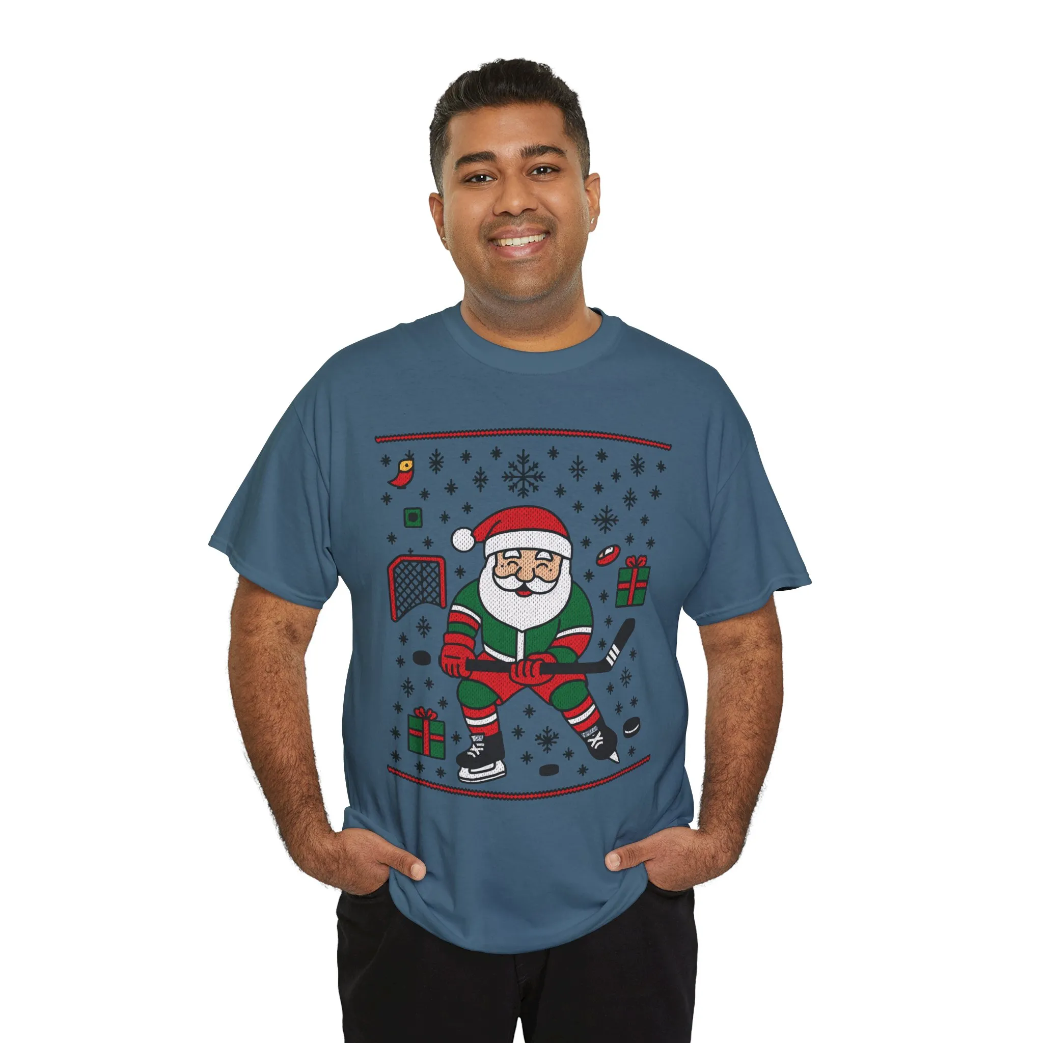 Hockey Santa Men's Christmas T-Shirt, Funny Sports Holiday Tee - Image 21