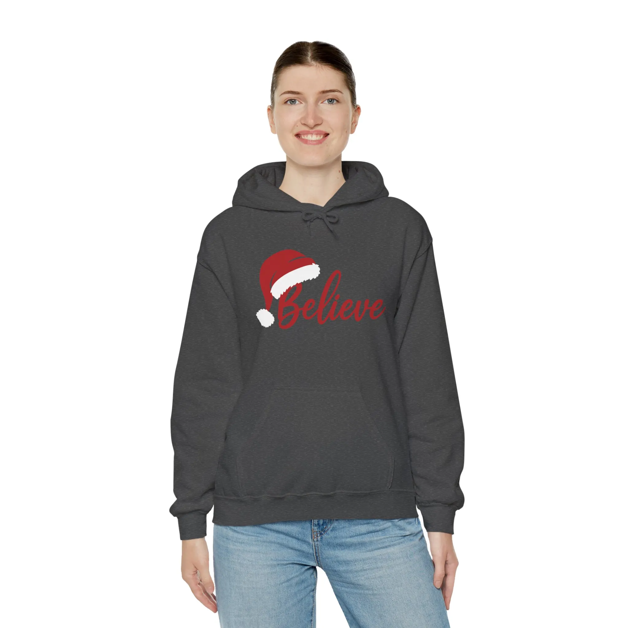 Believe Christmas Women's Hoodie, Minimal Santa Hat Holiday Sweatshirt for Women - Image 16