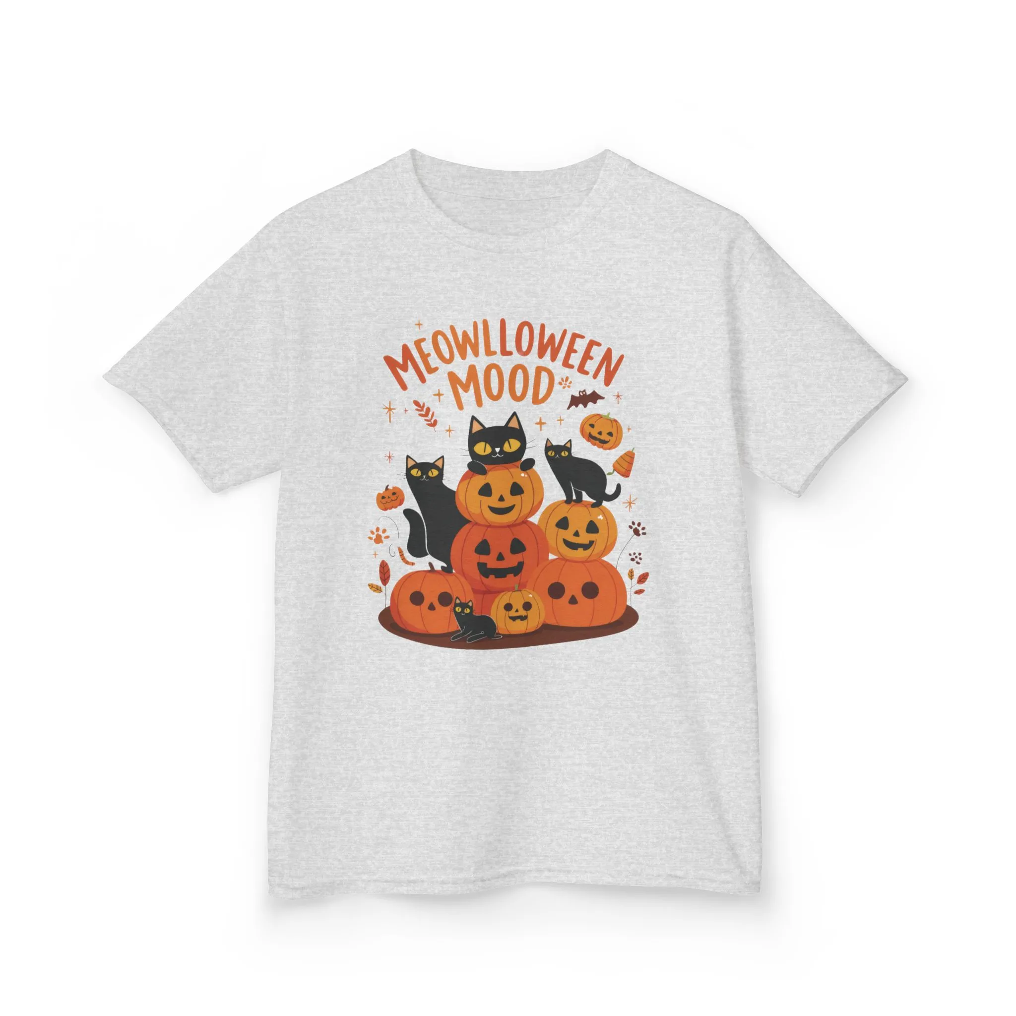 Meowlloween Mood Kids Shirt, Cute Black Cat Halloween T-Shirt for Girls and Boys, Funny Pumpkin Cat Tee, Cozy Fall Cat Lover Gift - Image 7