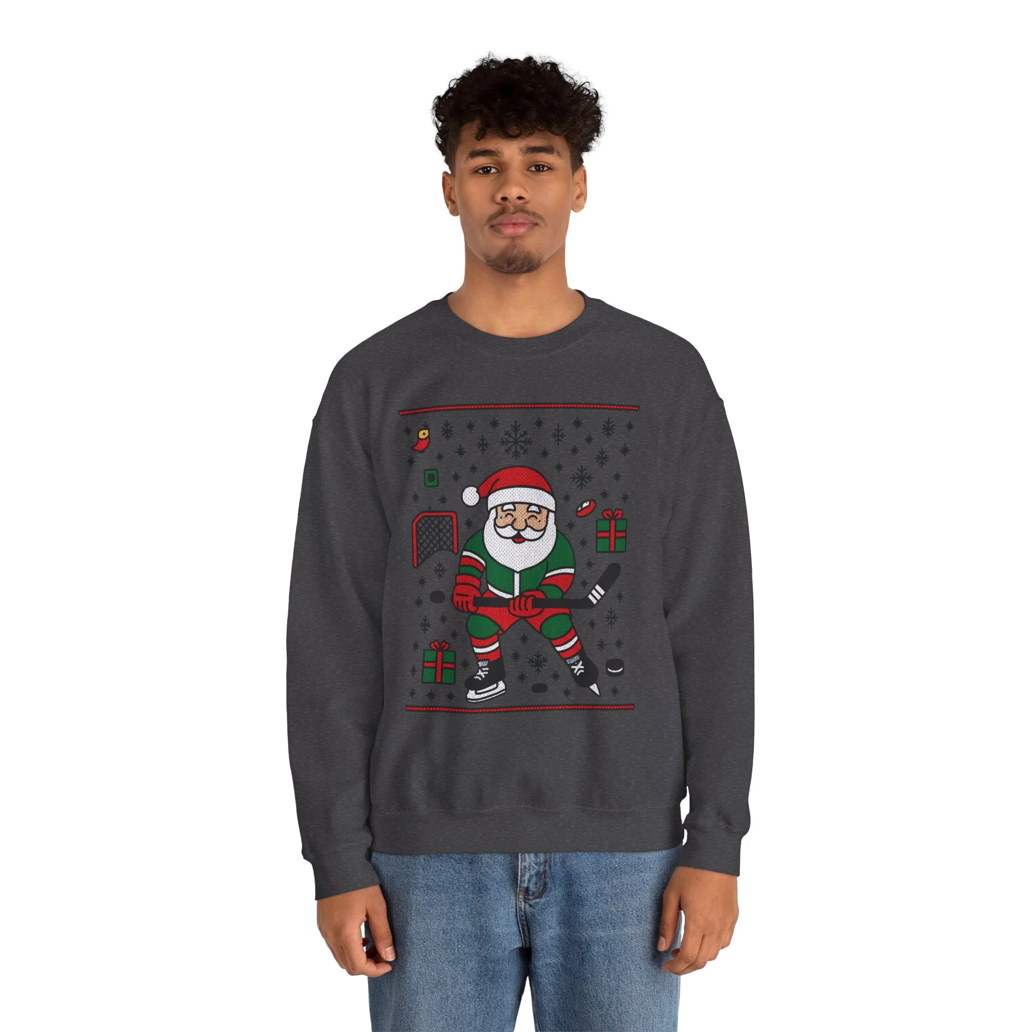 Hockey Santa Men's Christmas Sweatshirt, Funny Sports Holiday Jumper - Image 14