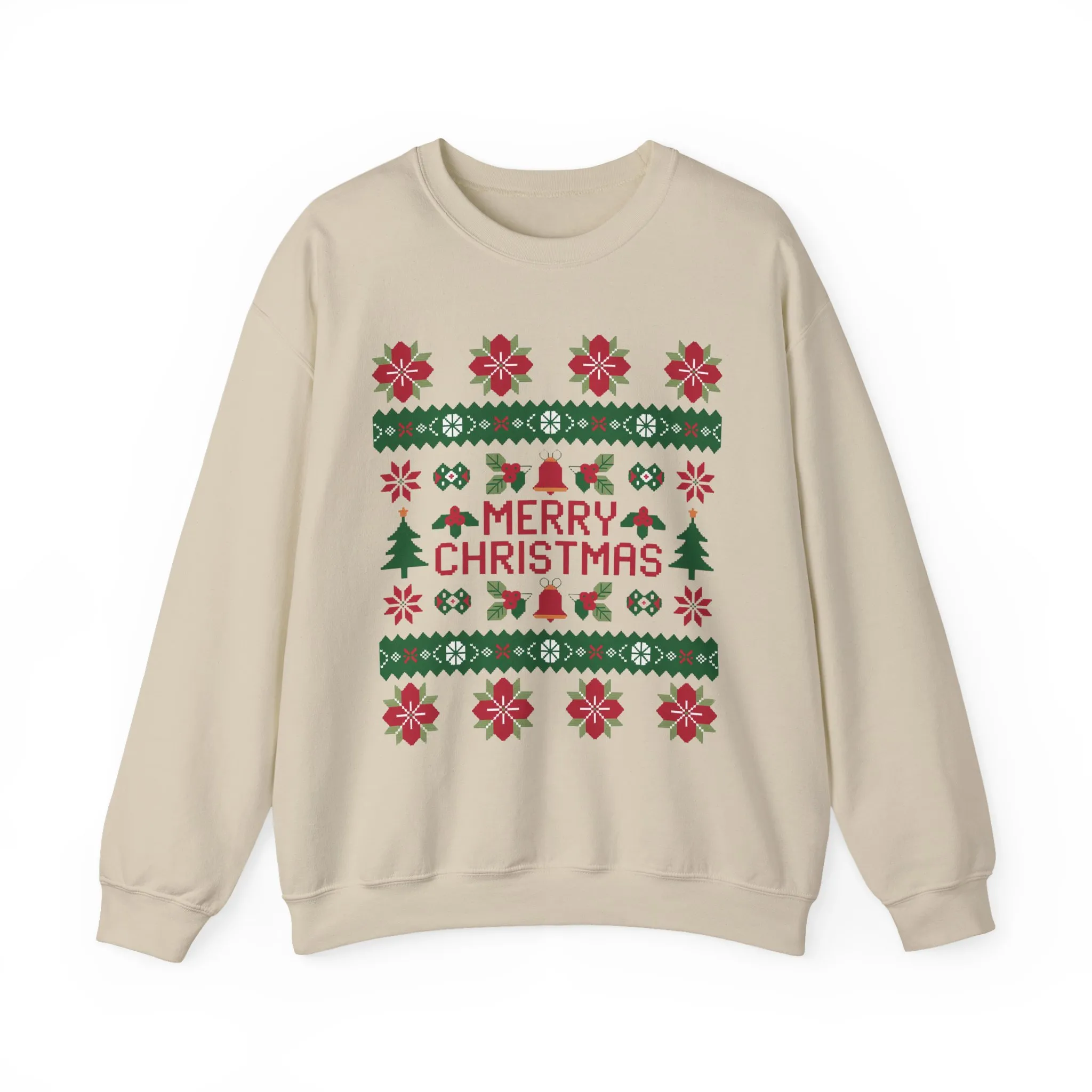 Merry Christmas Women's Sweatshirt, Cozy Ugly Sweater Look Pullover, Festive Knit Style Jumper - Image 10