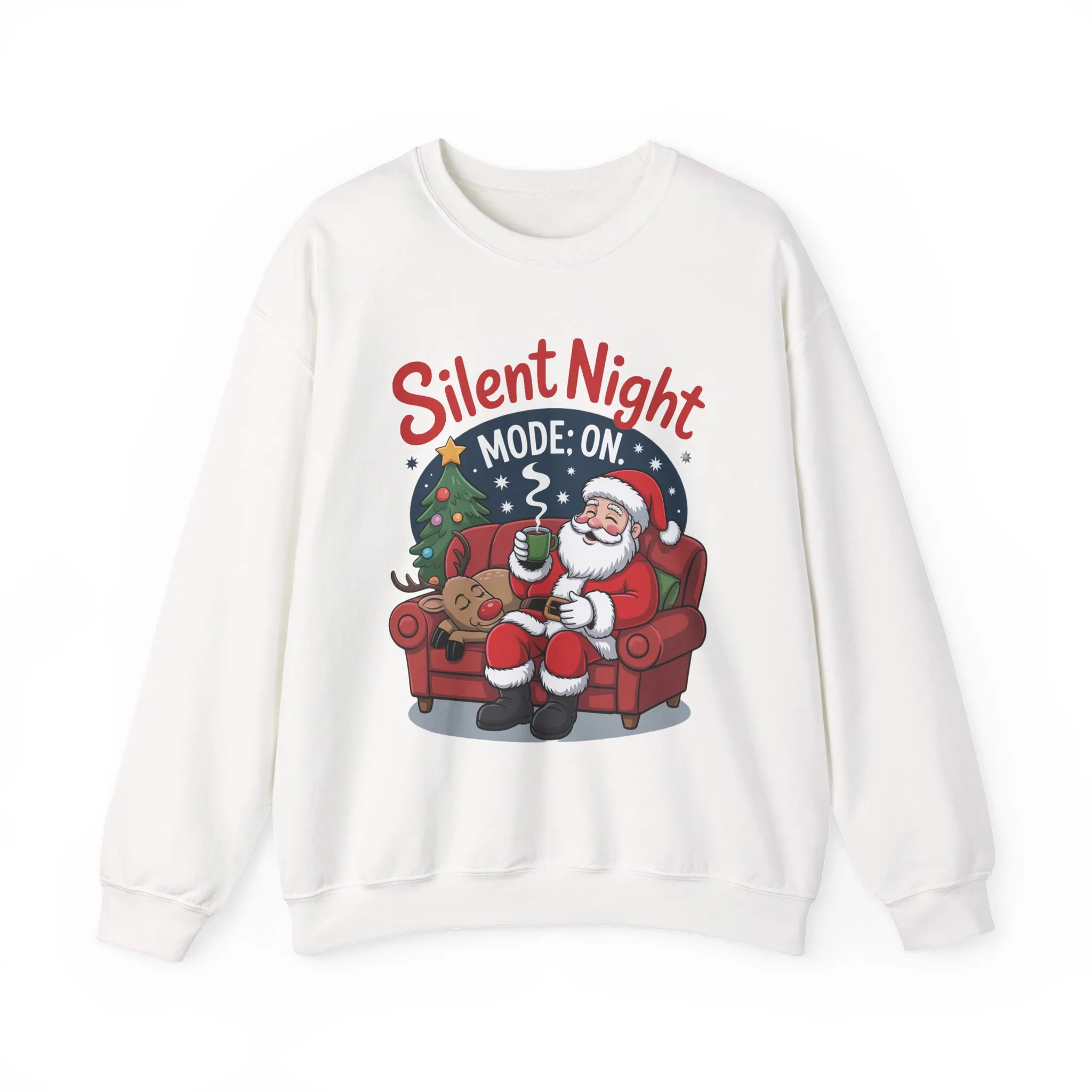 Silent Night Mode On Christmas Sweatshirt, Funny Relaxed Santa - Reindeer Sweater, Cozy Holiday Jumper for Women - Image 4