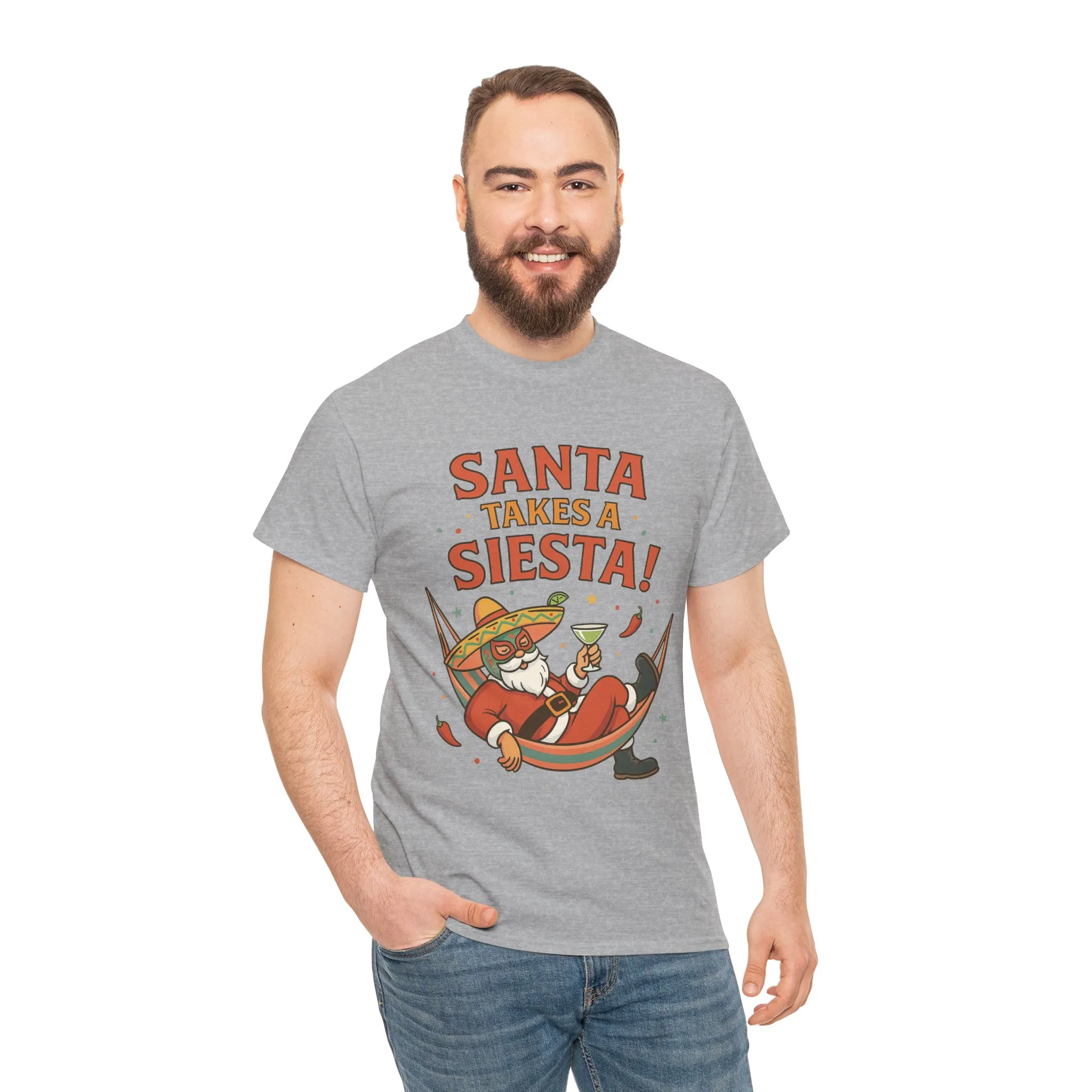 Santa Takes a Siesta Funny Christmas T-Shirt for Men, Mexican Santa Holiday Tee - Image 11