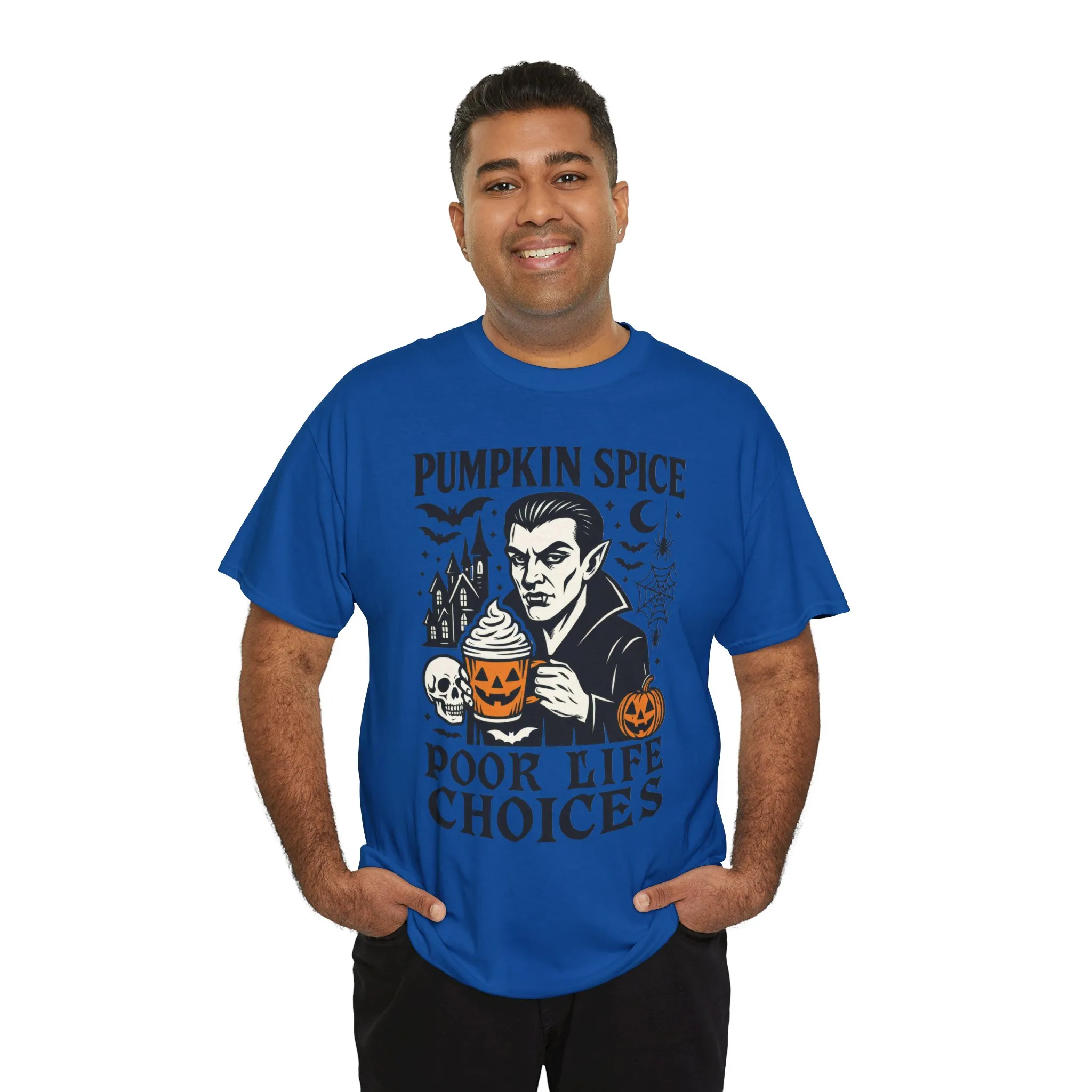 Pumpkin Spice Poor Life Choices Men's T-Shirt, Funny Vampire Coffee Halloween Graphic Tee - Image 27