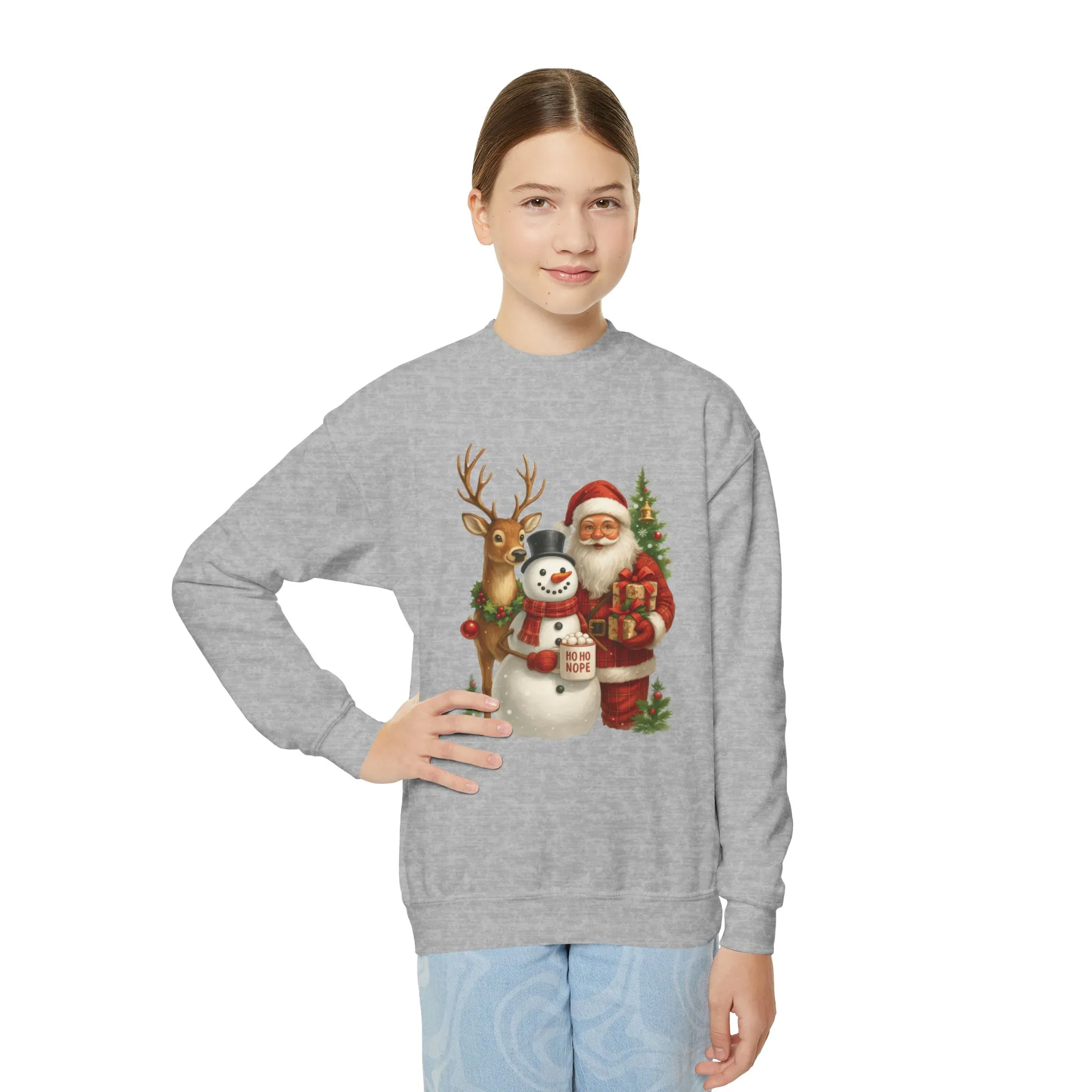 Kids Santa, Snowman - Reindeer Christmas Sweatshirt, Cute Ho Ho Nope Holiday Jumper, Funny Santa Sweater for Girls - Image 12
