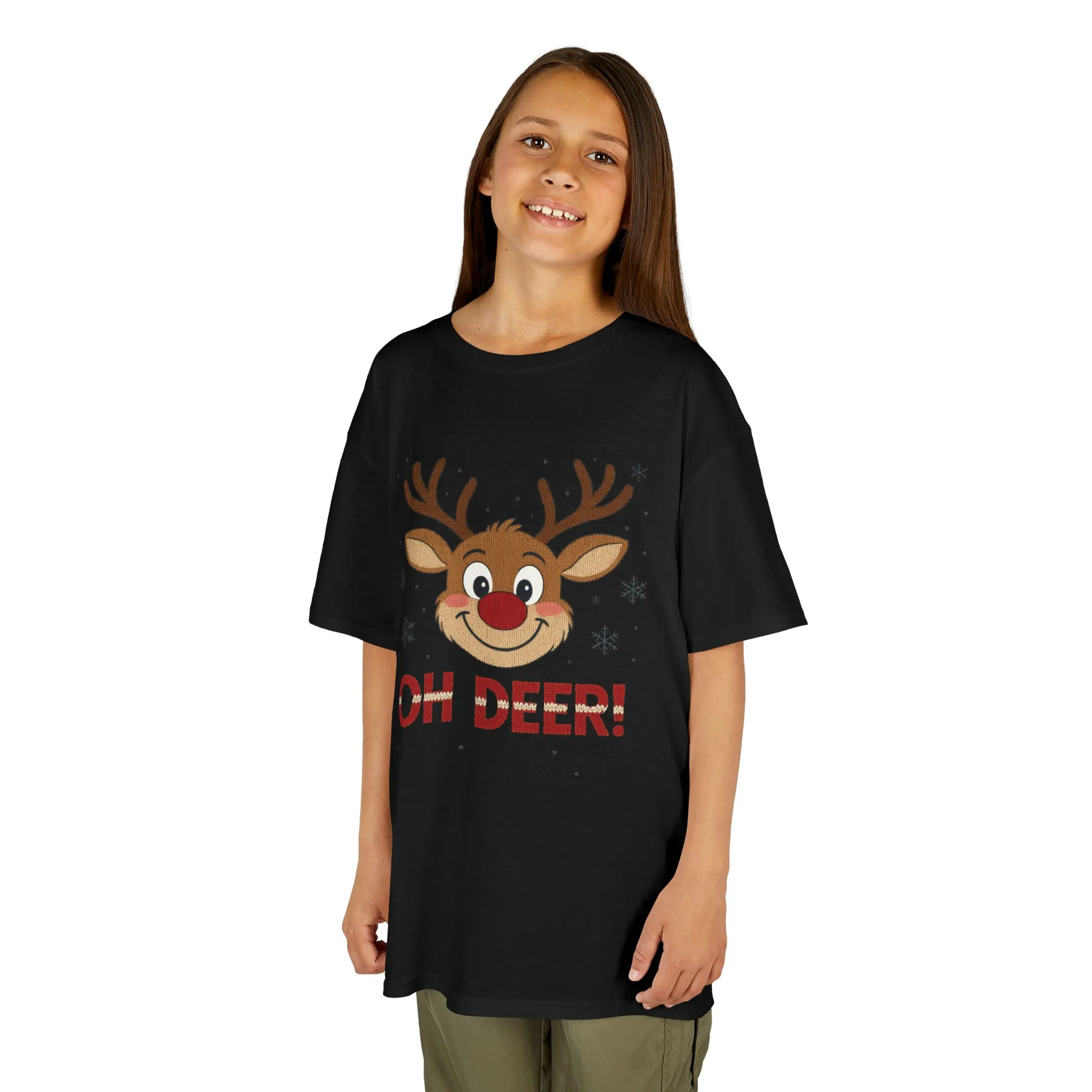 Girls Oh Deer Christmas T-Shirt, Cute Reindeer Kids Holiday Tee - Image 8
