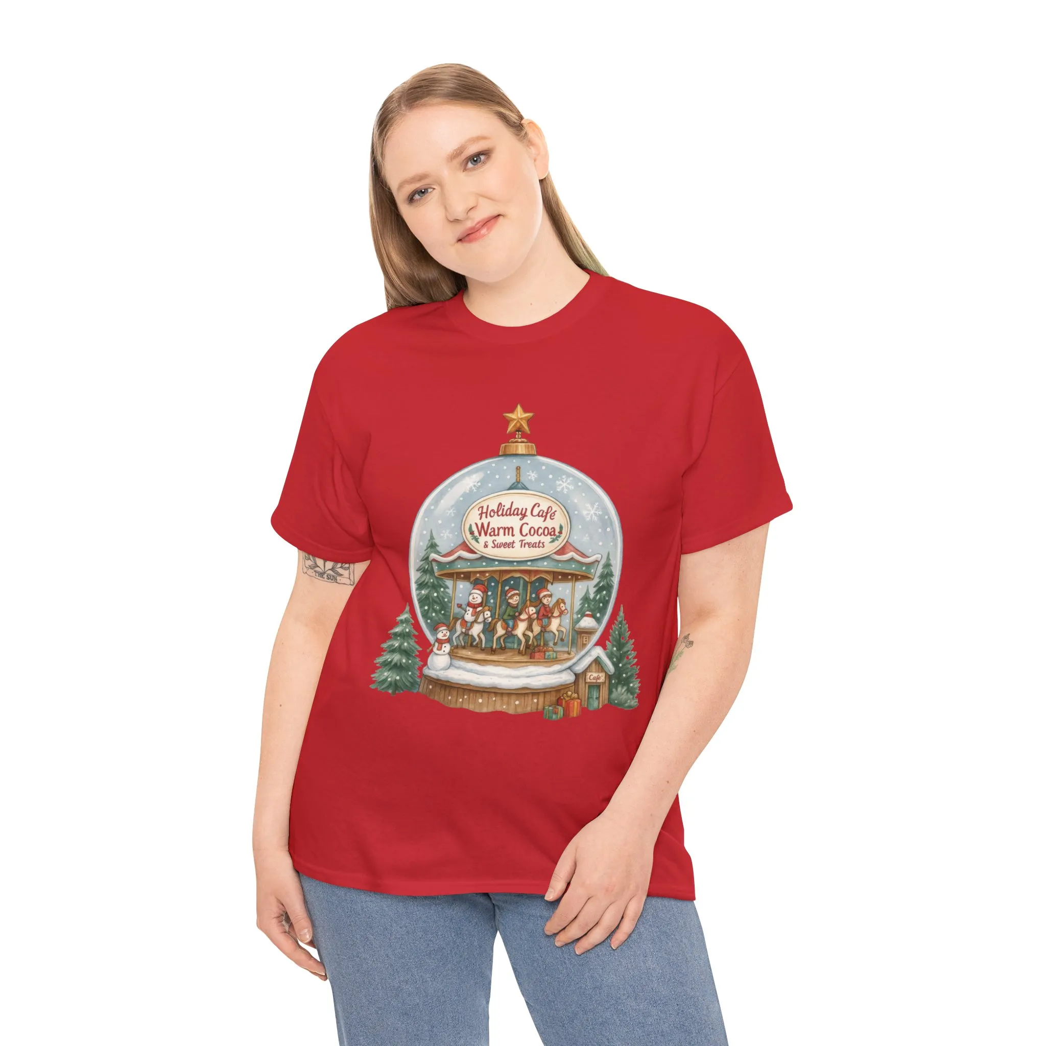 Holiday Café Christmas T-Shirt for Women, Warm Cocoa Carousel Tee - Image 27