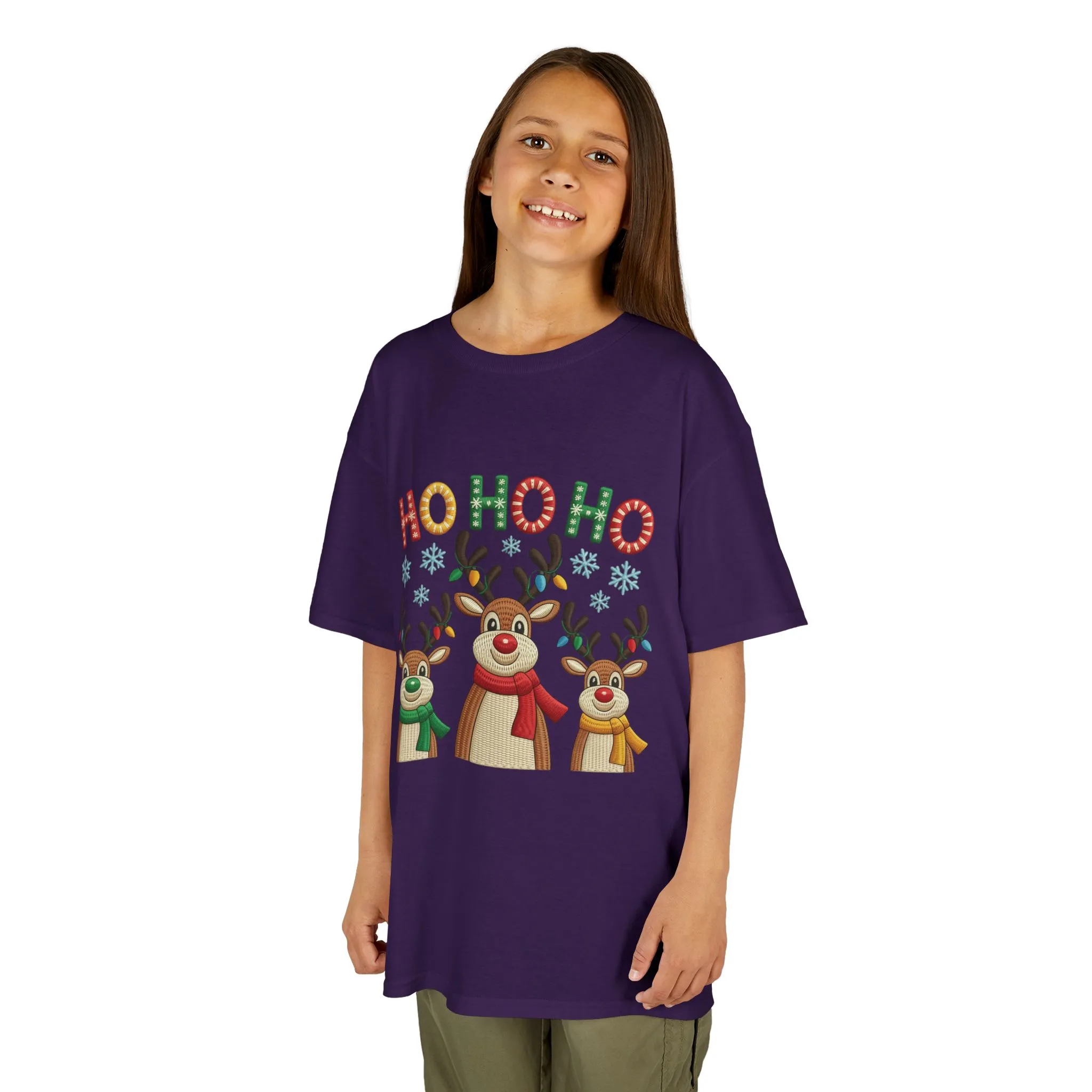 Ho Ho Ho Reindeer T-Shirt for Girl, Cute Christmas Kids Holiday Tee - Image 12