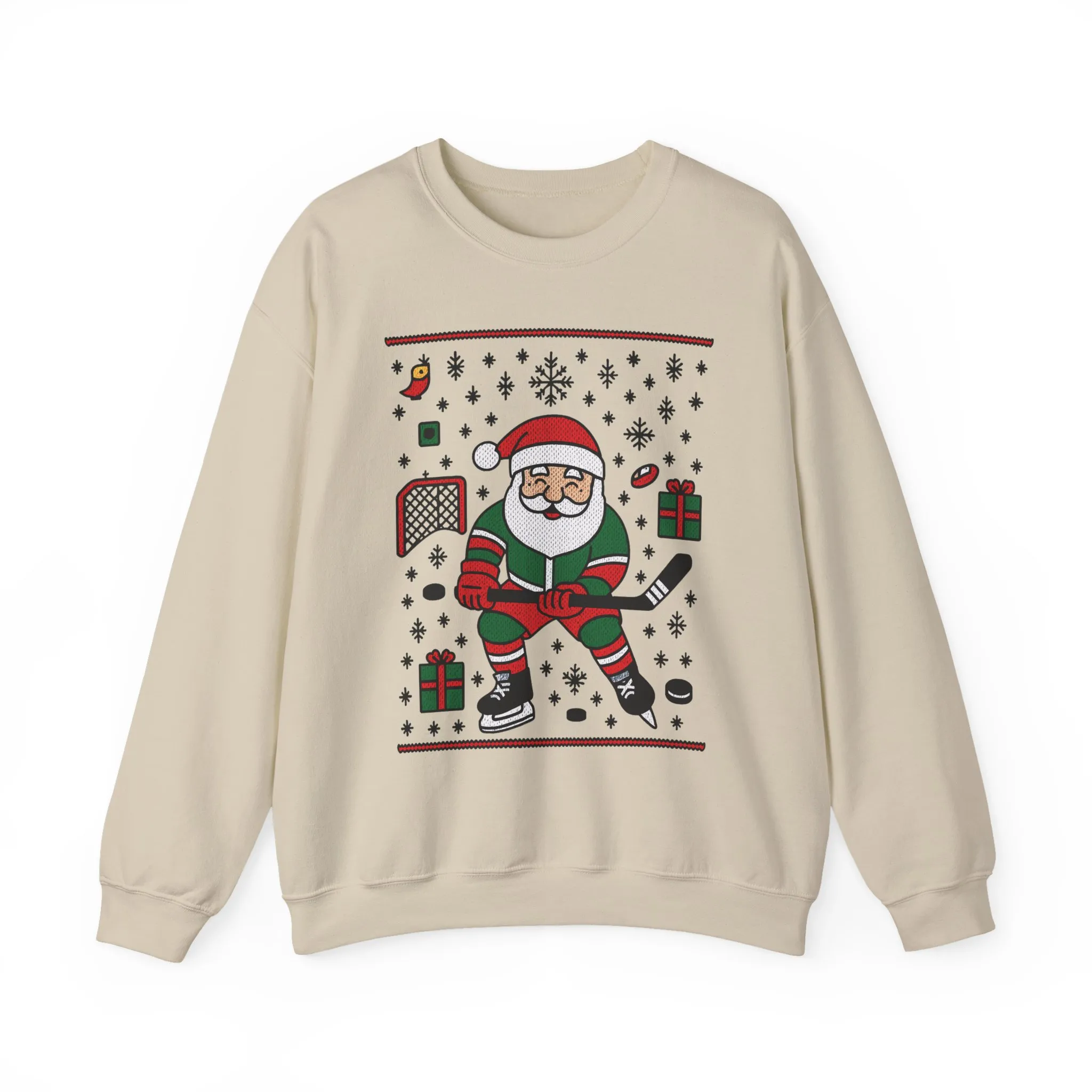 Hockey Santa Men's Christmas Sweatshirt, Funny Sports Holiday Jumper - Image 2