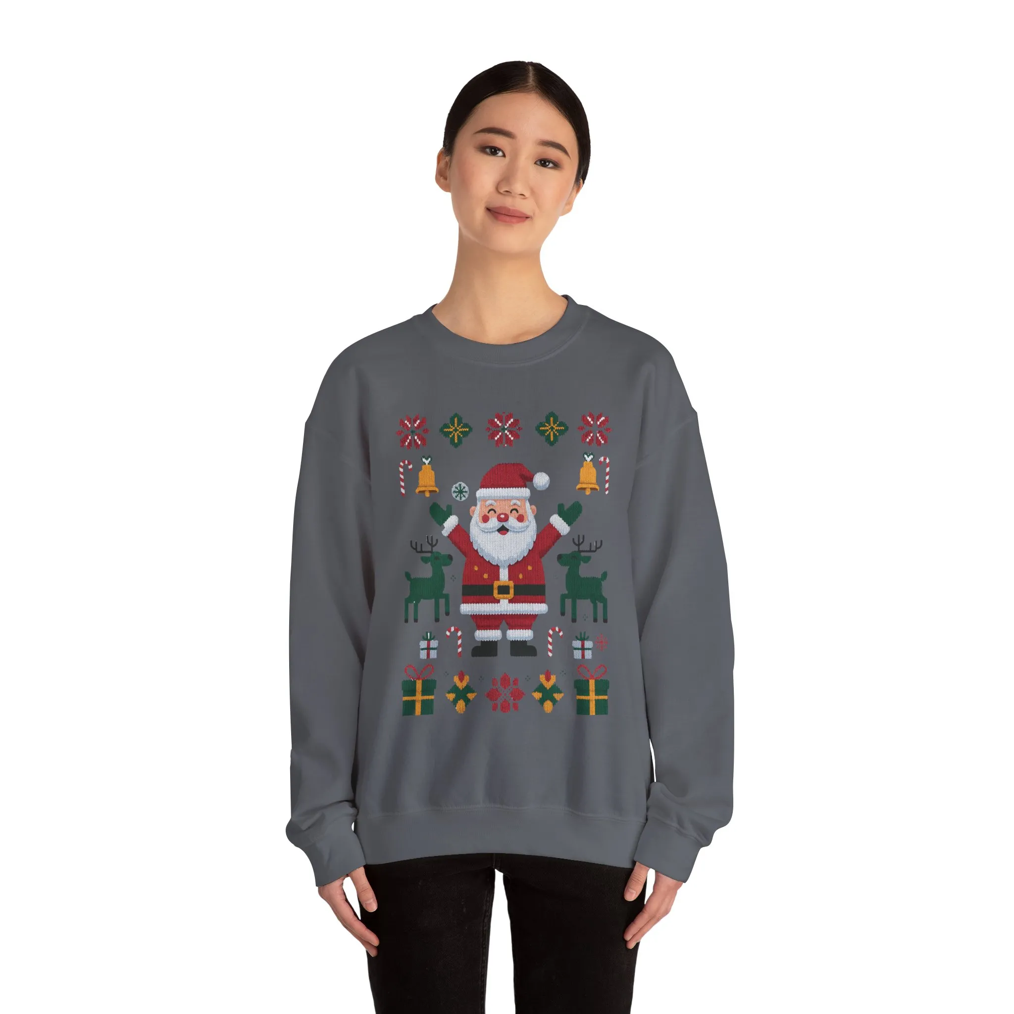 Santa Christmas Sweatshirt, Cute Reindeer Holiday Jumper, Nordic Style Ugly Christmas Sweater for Women - Image 20
