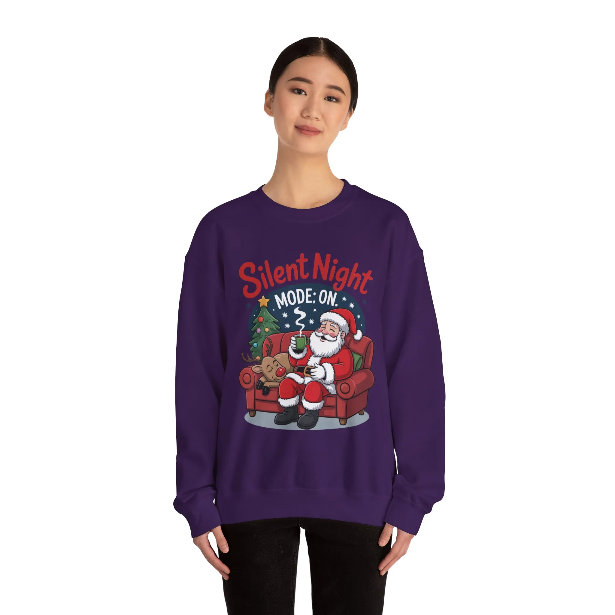 Silent Night Mode On Christmas Sweatshirt, Funny Relaxed Santa - Reindeer Sweater, Cozy Holiday Jumper for Women - Image 26
