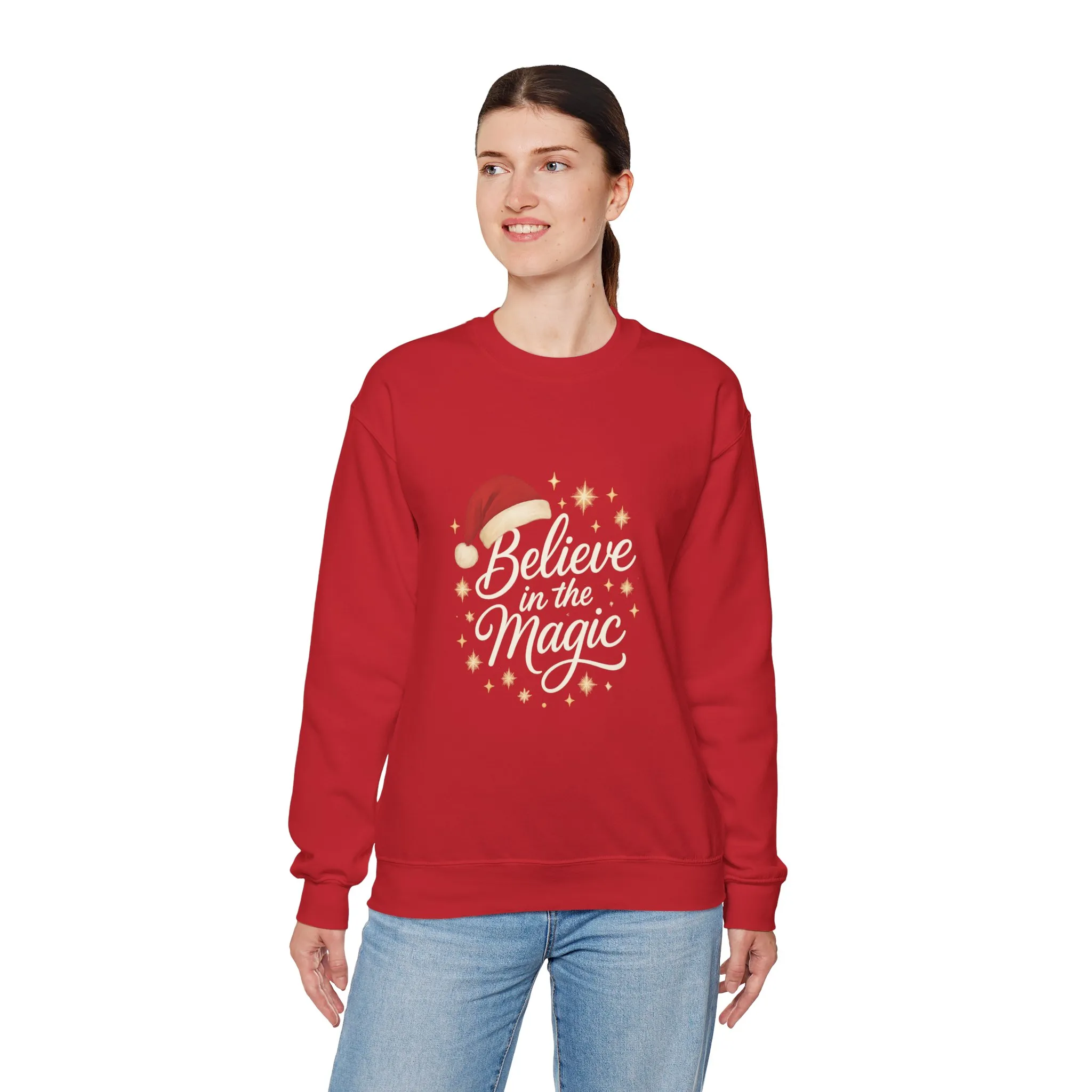 Believe in the Magic Women's Christmas Shirt, Santa Hat Holiday Cozy Sweatshirt, Women's Heavy Blend™ Crewneck Sweatshirt - Image 27