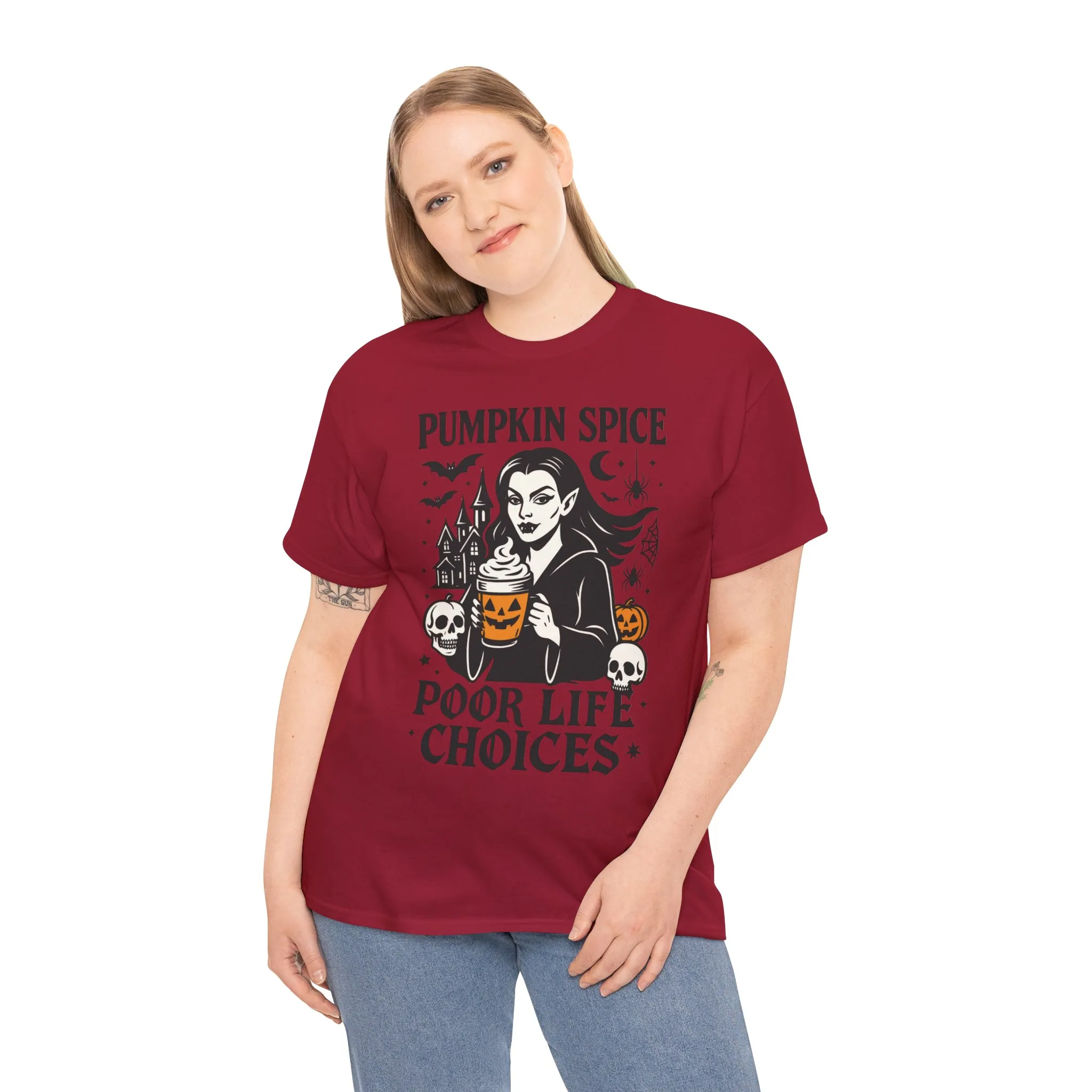 Pumpkin Spice Poor Life Choices Women's T-Shirt, Funny Vampire Coffee Halloween Graphic Tee - Image 24