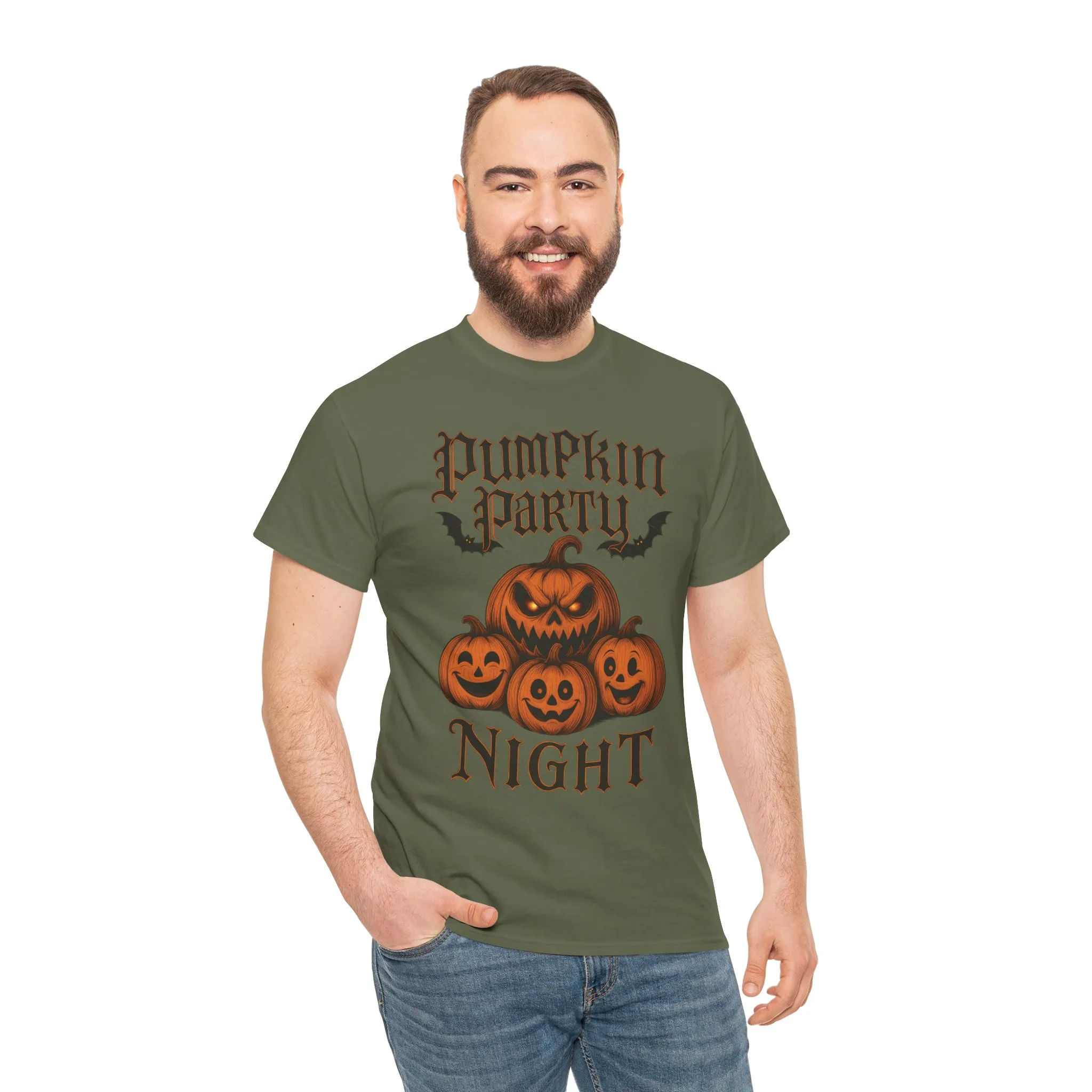 Pumpkin Party Night Men's Halloween T-Shirt, Scary Jack-O-Lantern Pumpkin Graphic Tee for Him - Image 14
