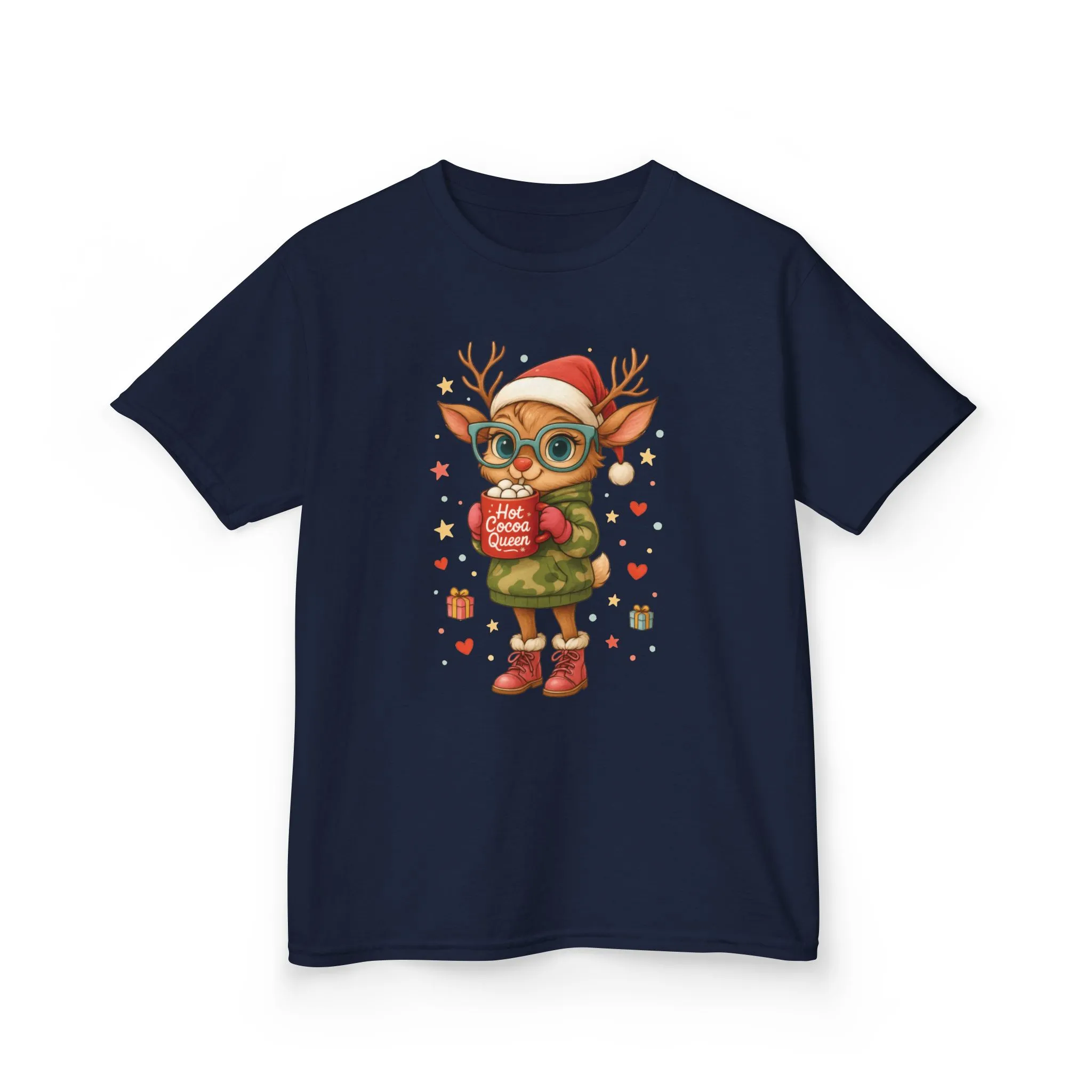 Hot Cocoa Queen Christmas T-Shirt for Girls, Cute Holiday Reindeer Tee - Image 13