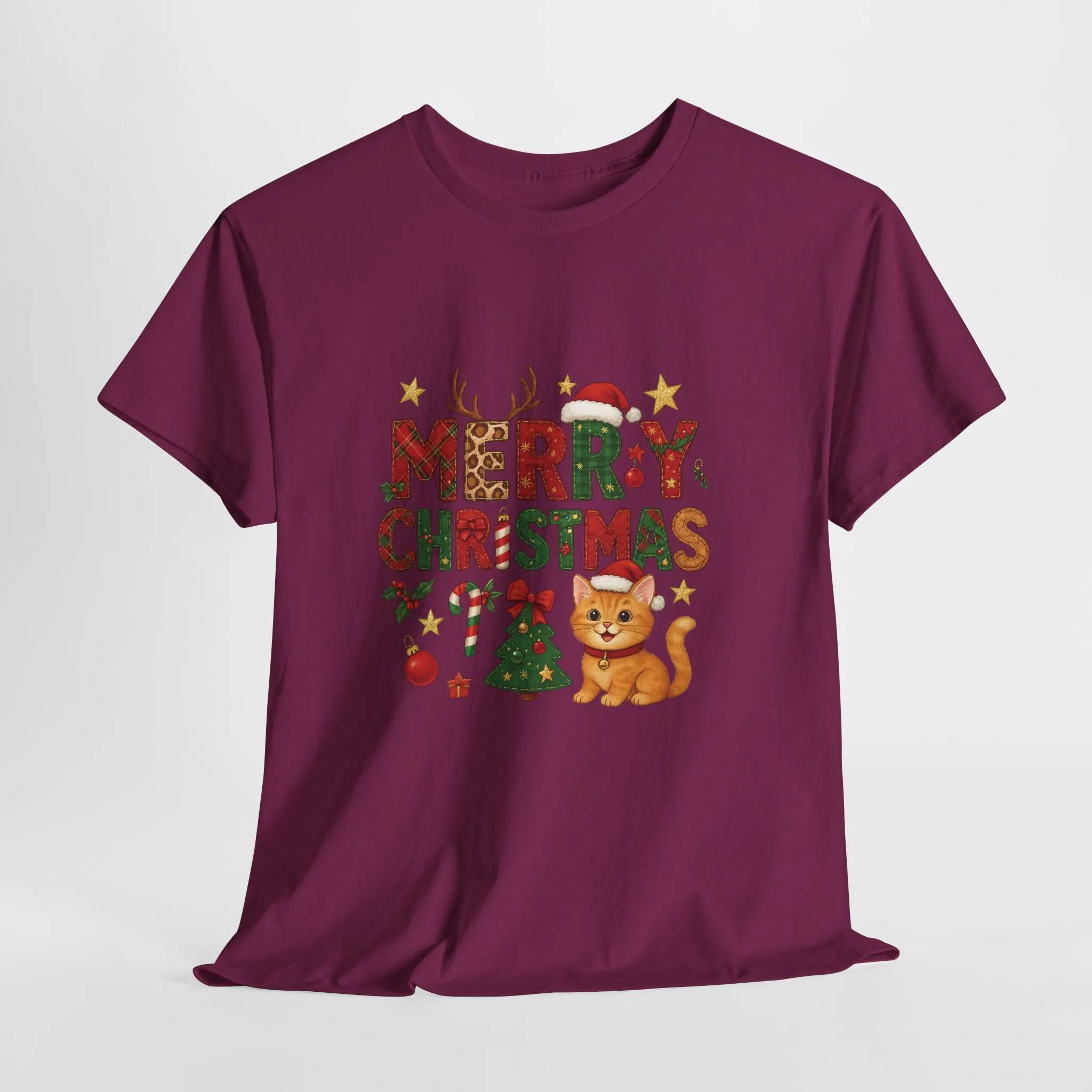 Merry Christmas Cat Shirt, Cute Holiday Cat Lovers Tee for Women - Image 25