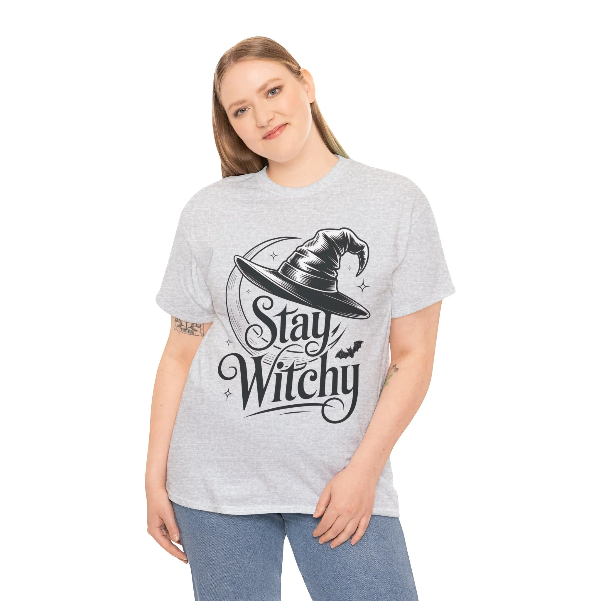 Stay Witchy Gothic Moon Witch Hat Women's T-Shirt, Minimalist Halloween Witchy Graphic Tee - Image 9