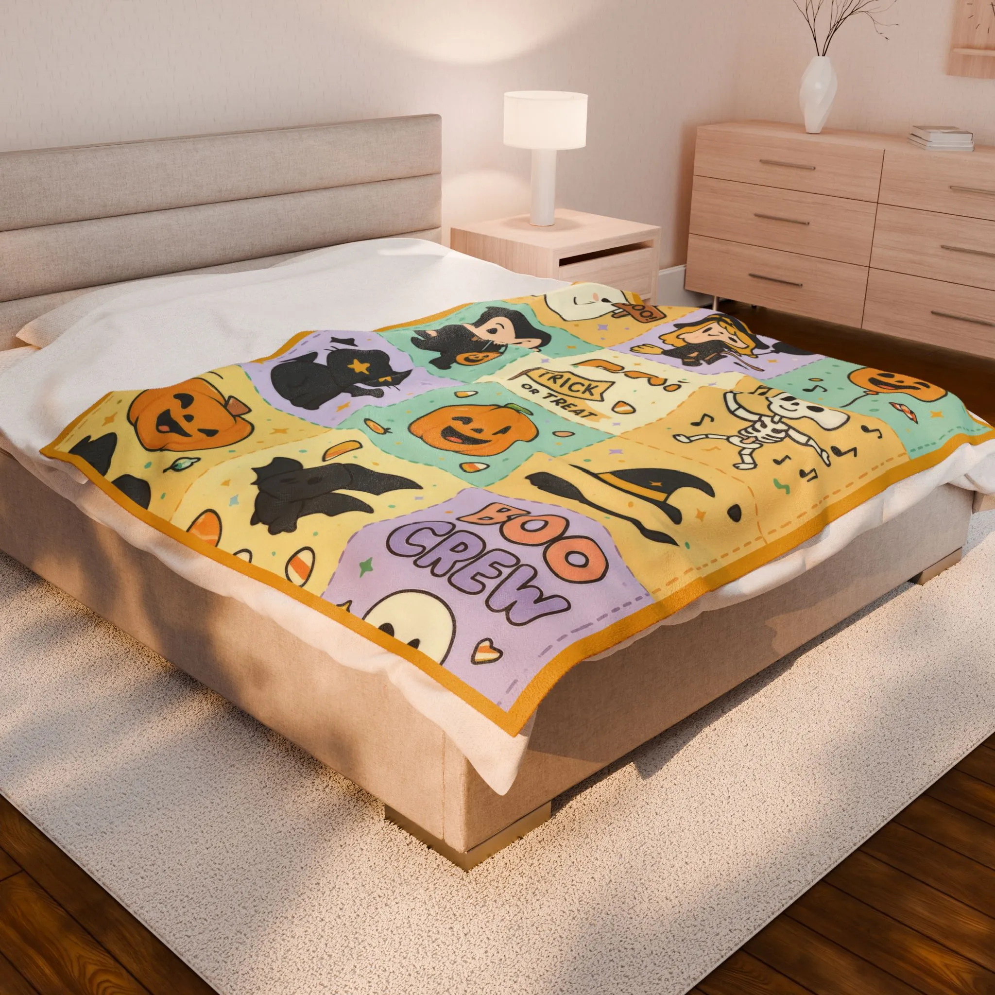 Cute Halloween Blanket for Kids, Pastel Ghosts, Pumpkins Bats, Soft Velveteen Plush Throw Blanket - Image 4