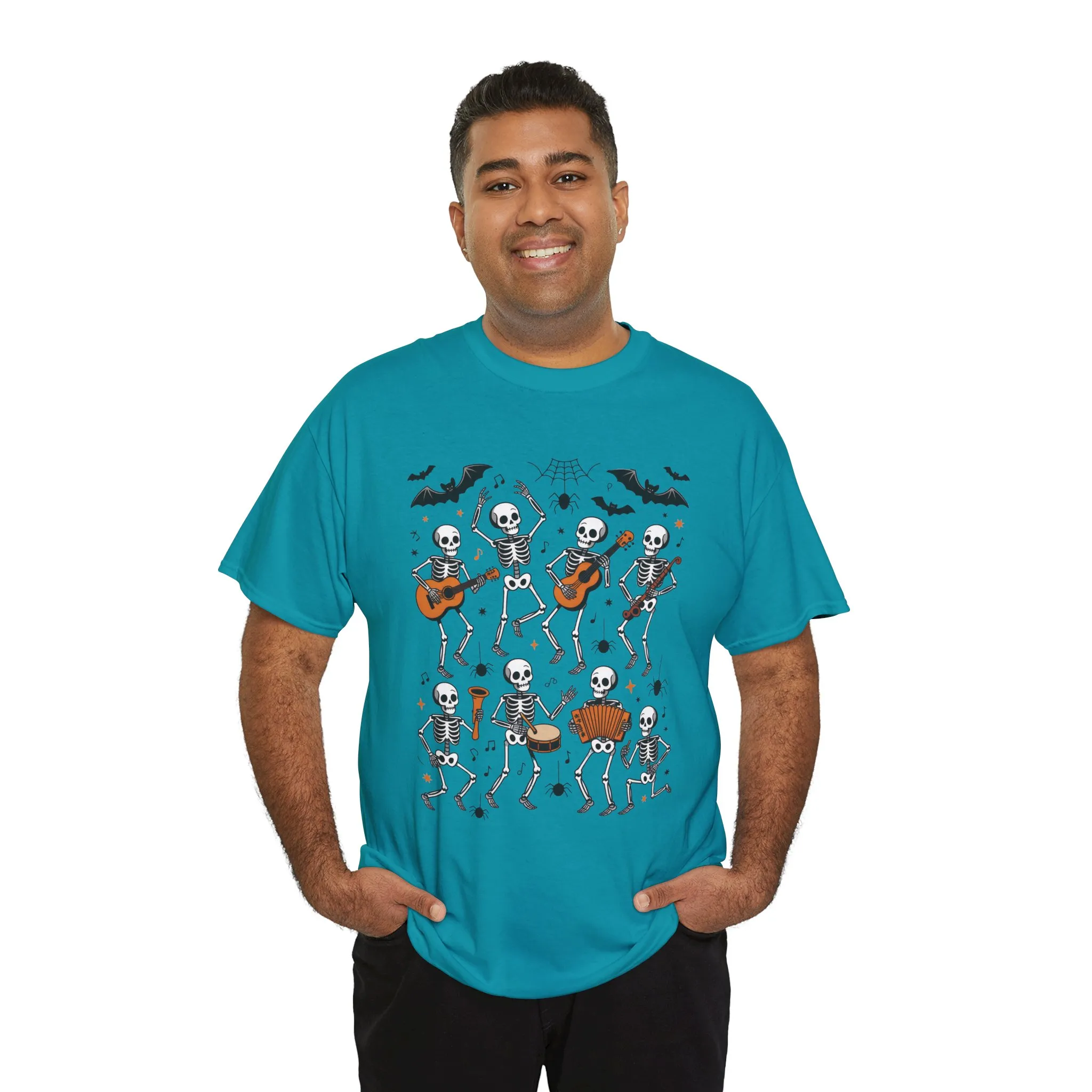 Dancing Skeleton Band Halloween T-Shirt for Men, Funny Spooky Music Tee, Rock and Roll Skeleton Shirt, Cool Halloween Party Outfit - Image 28
