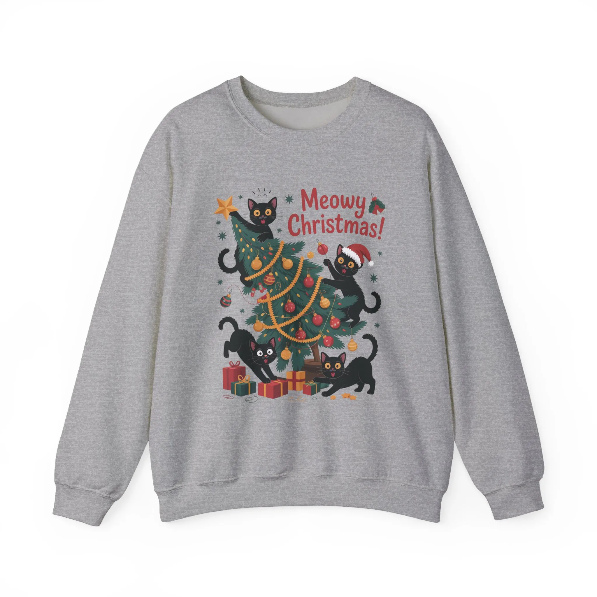 Black Cats Christmas Tree Sweatshirt, Funny Cat Lover Holiday Sweater, Cute Christmas Cat Chaos Jumper - Image 7
