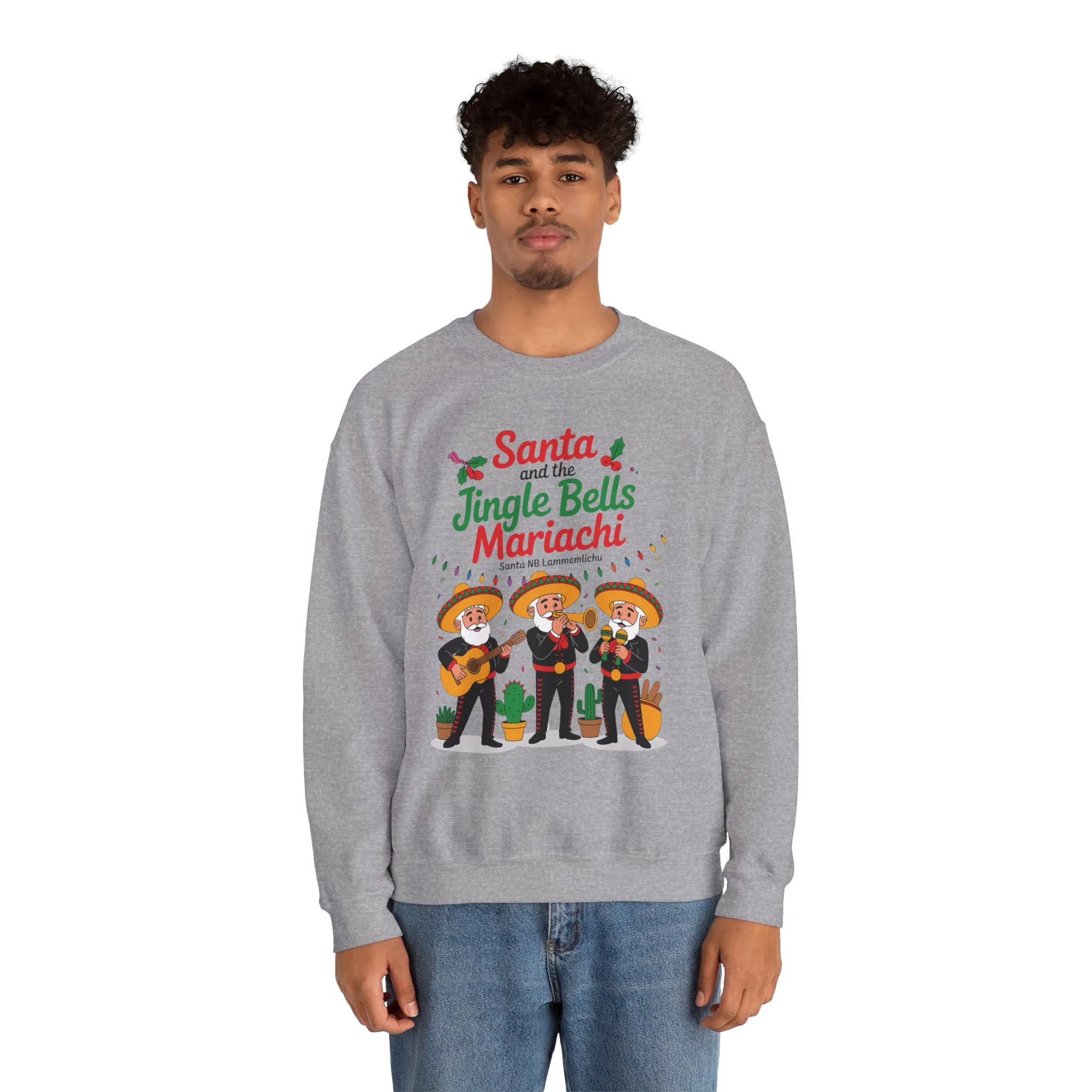 Santa and the Jingle Bells Mariachi Sweatshirt, Funny Mexican Christmas Jumper, Latin Holiday Fiesta Pullover - Image 8