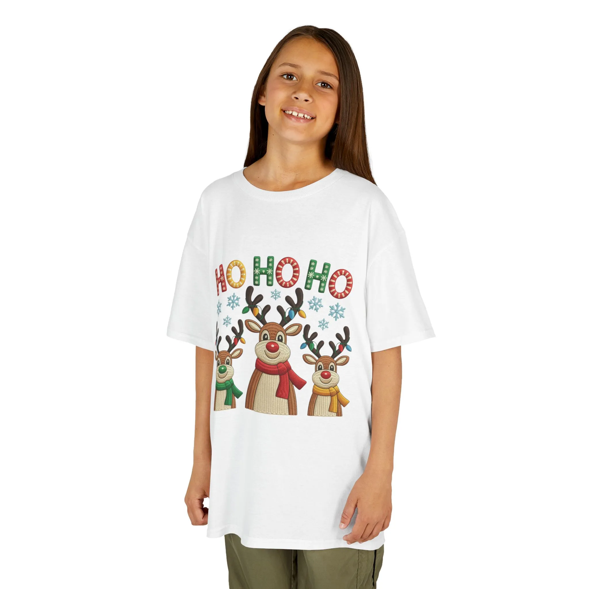 Ho Ho Ho Reindeer T-Shirt for Girl, Cute Christmas Kids Holiday Tee - Image 4