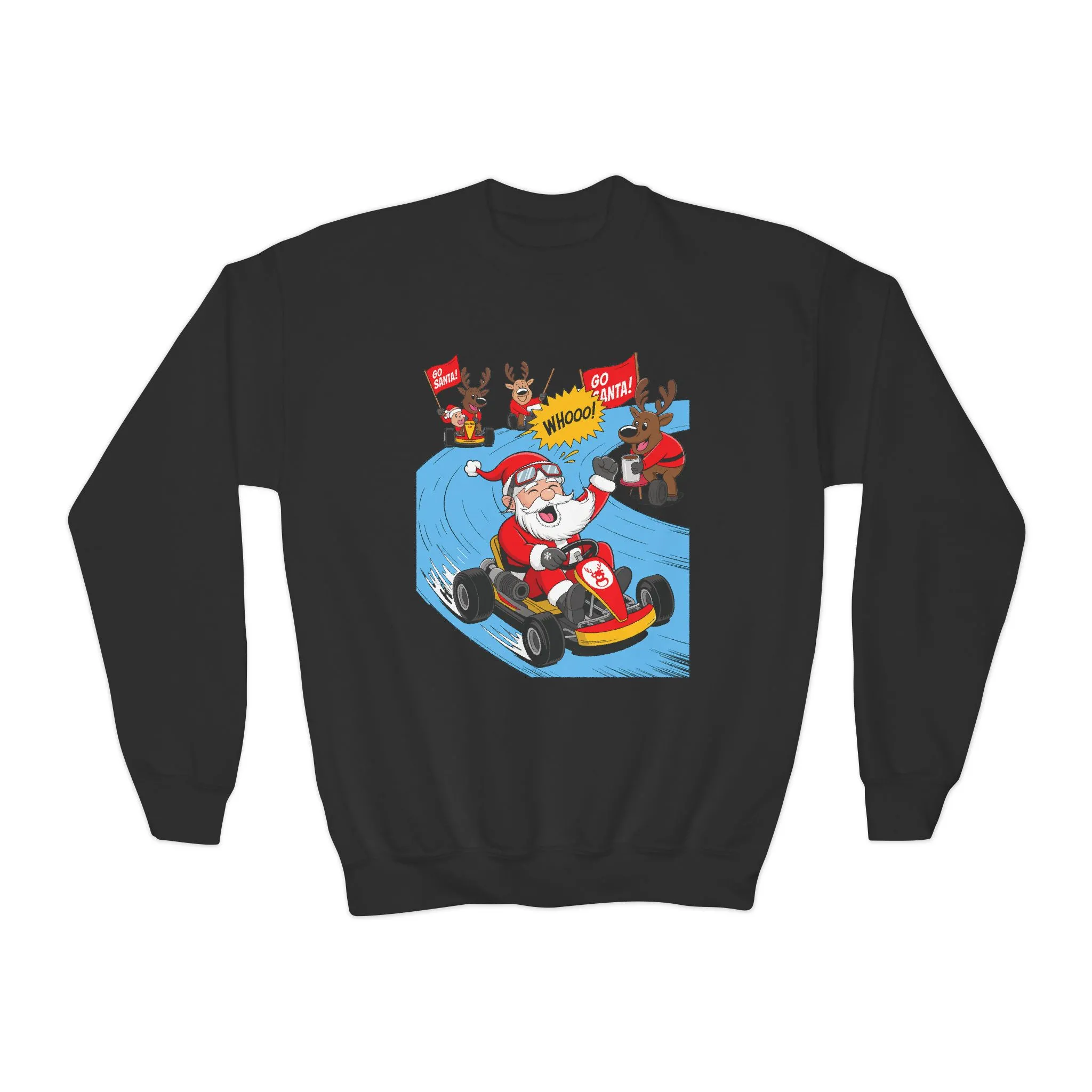 Go Santa Kart Racing Christmas Sweatshirt, Funny Santa - Reindeer Holiday Sweatshirt for Kids, Cute Christmas Jumper, Youth Xmas Gift - Image 4