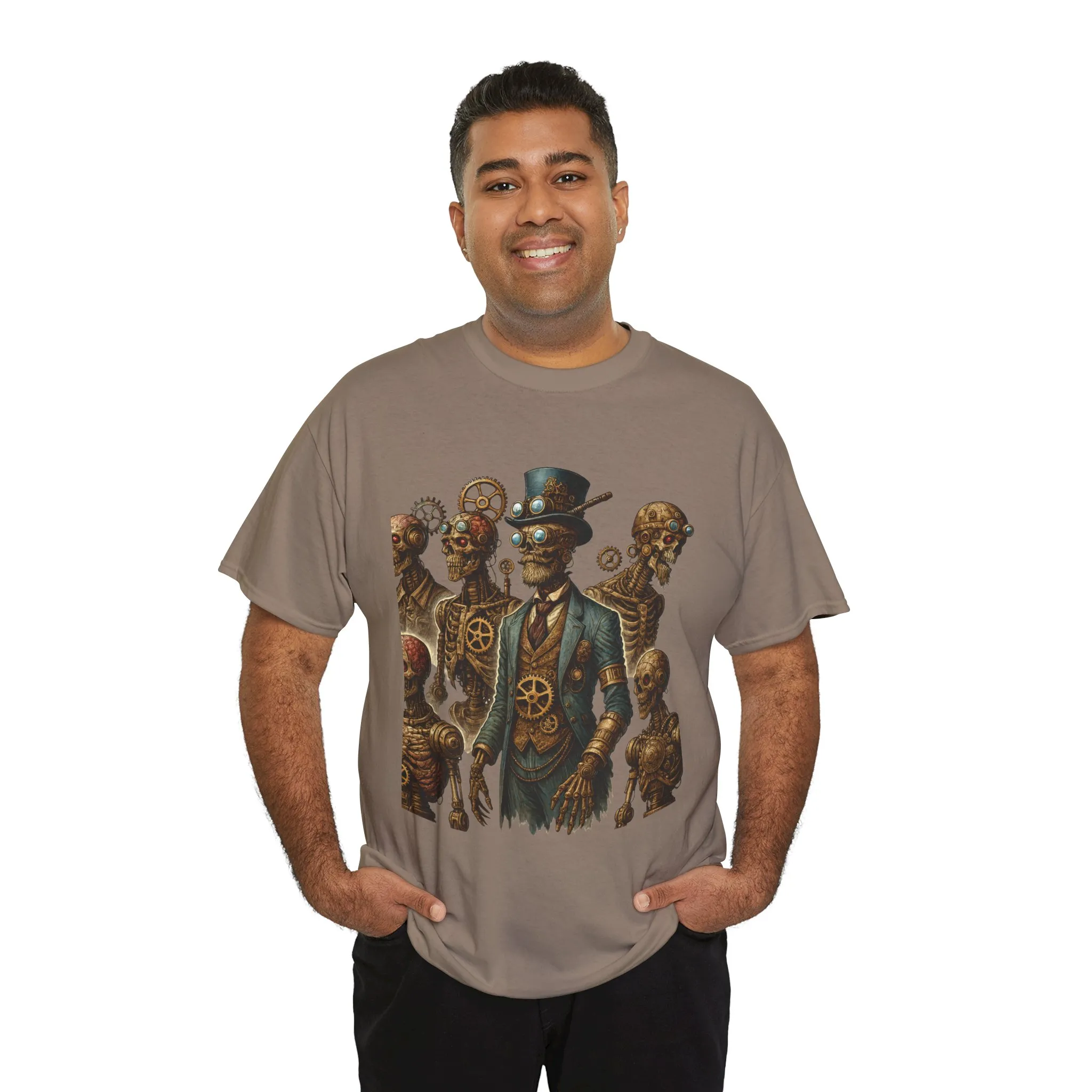 Steampunk Skeleton Gentleman T-Shirt, Vintage Mechanical Robot Skull Design, Gothic Industrial Cyberpunk Tee for Men - Image 12