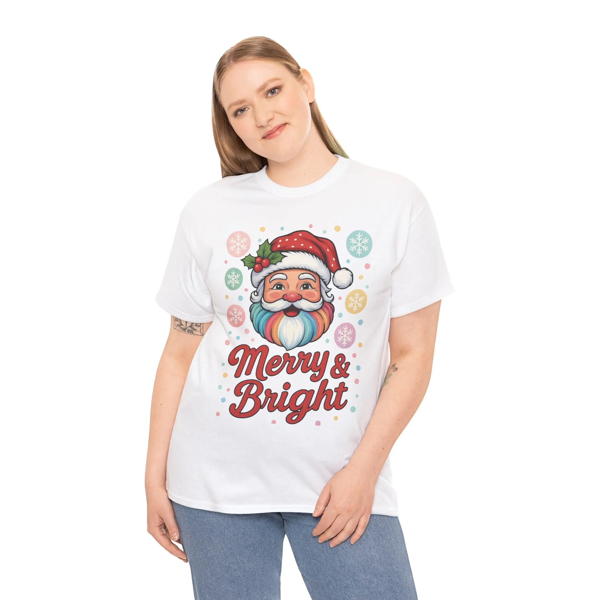 Merry - Bright Santa Christmas T-Shirt, Retro Pastel Christmas Tee, Cute Holiday Shirt for Women - Image 6
