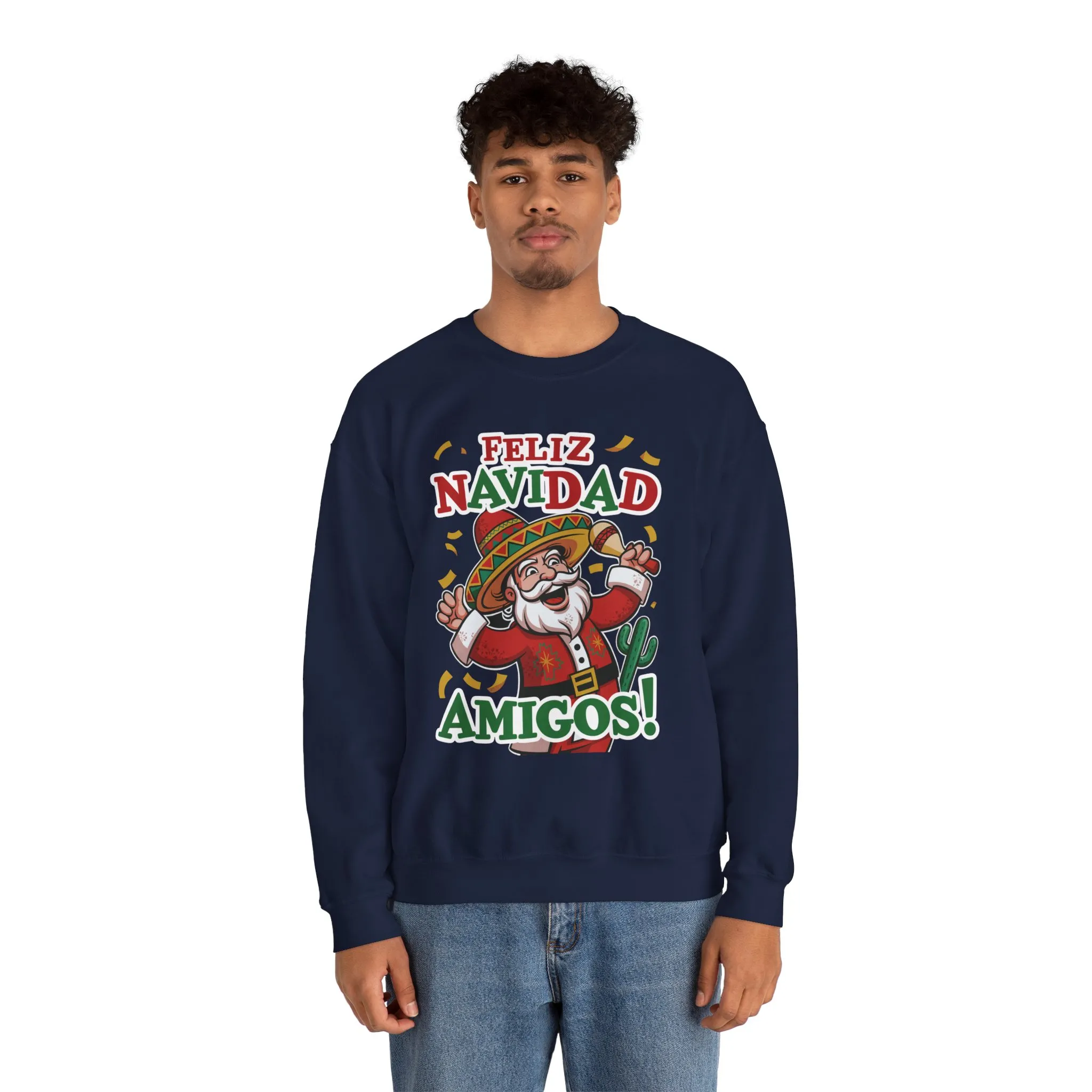 Feliz Navidad Amigos Sweatshirt, Funny Mexican Santa Christmas Jumper, Latin Holiday Fiesta Pullover - Image 23
