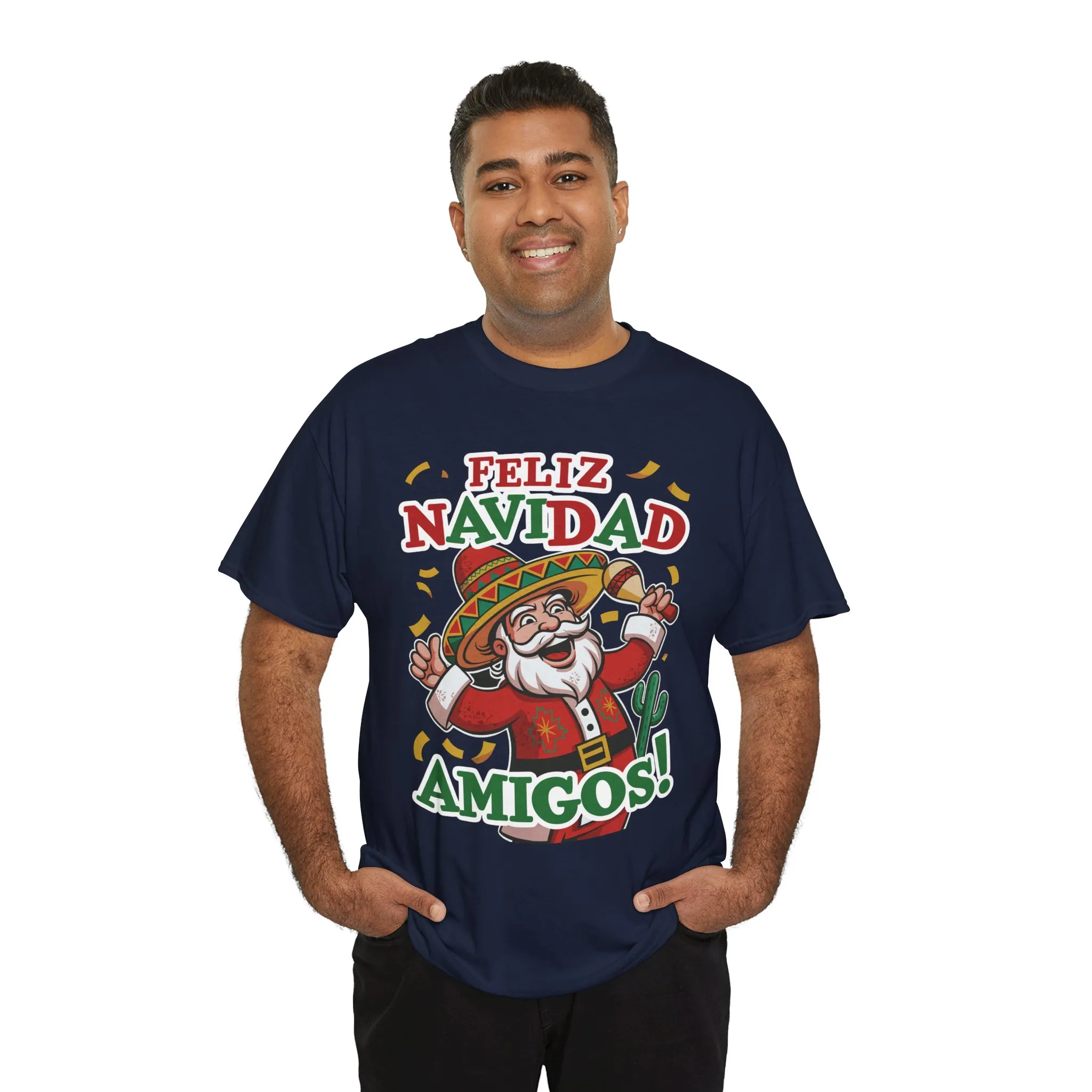 Feliz Navidad Amigos! Funny Mexican Santa Christmas T-Shirt, Latin Holiday Tee, Sombrero Santa Fiesta Shirt - Image 24