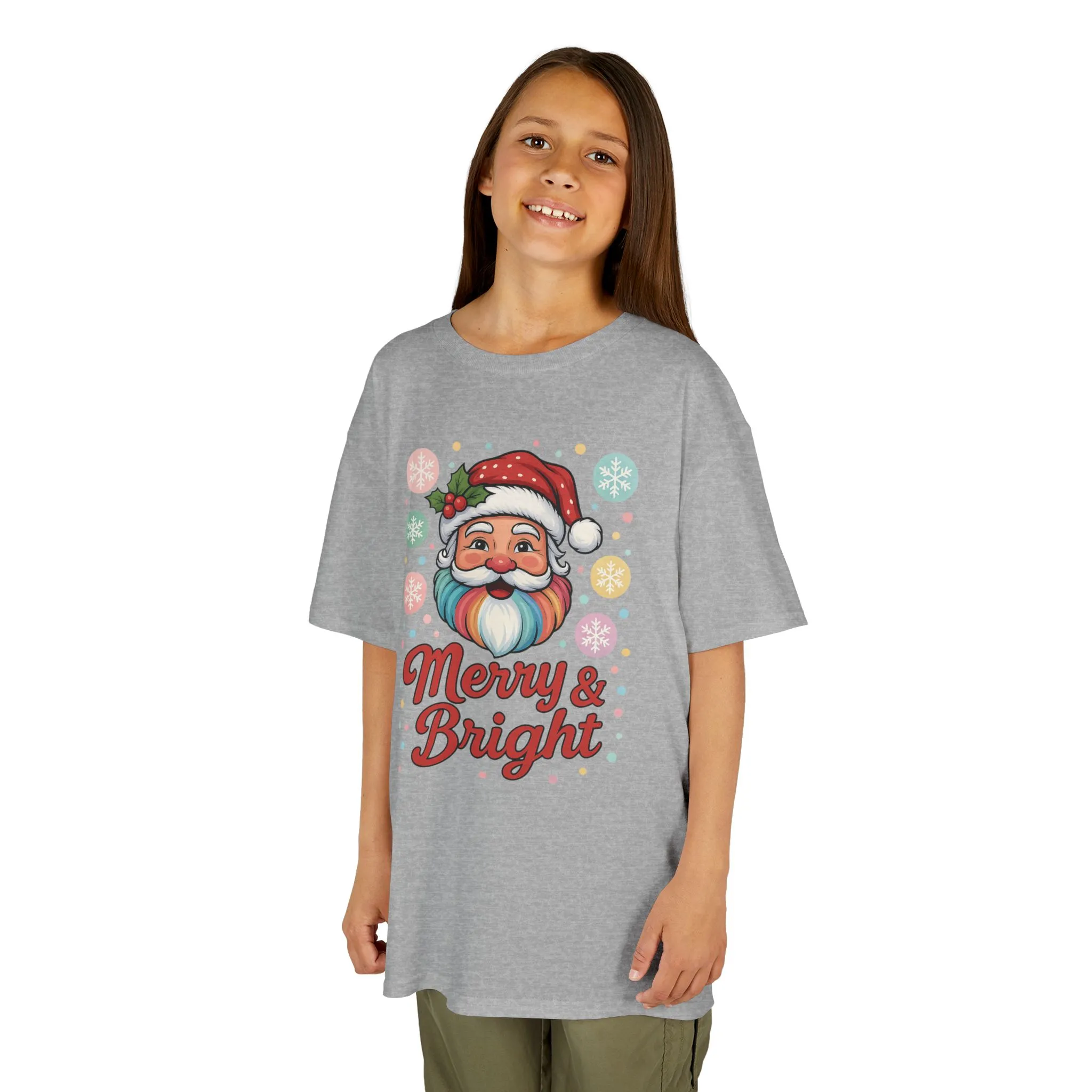 Kids Merry - Bright Santa Christmas T-Shirt, Cute Pastel Holiday Tee, Colorful Santa Shirt for Girls