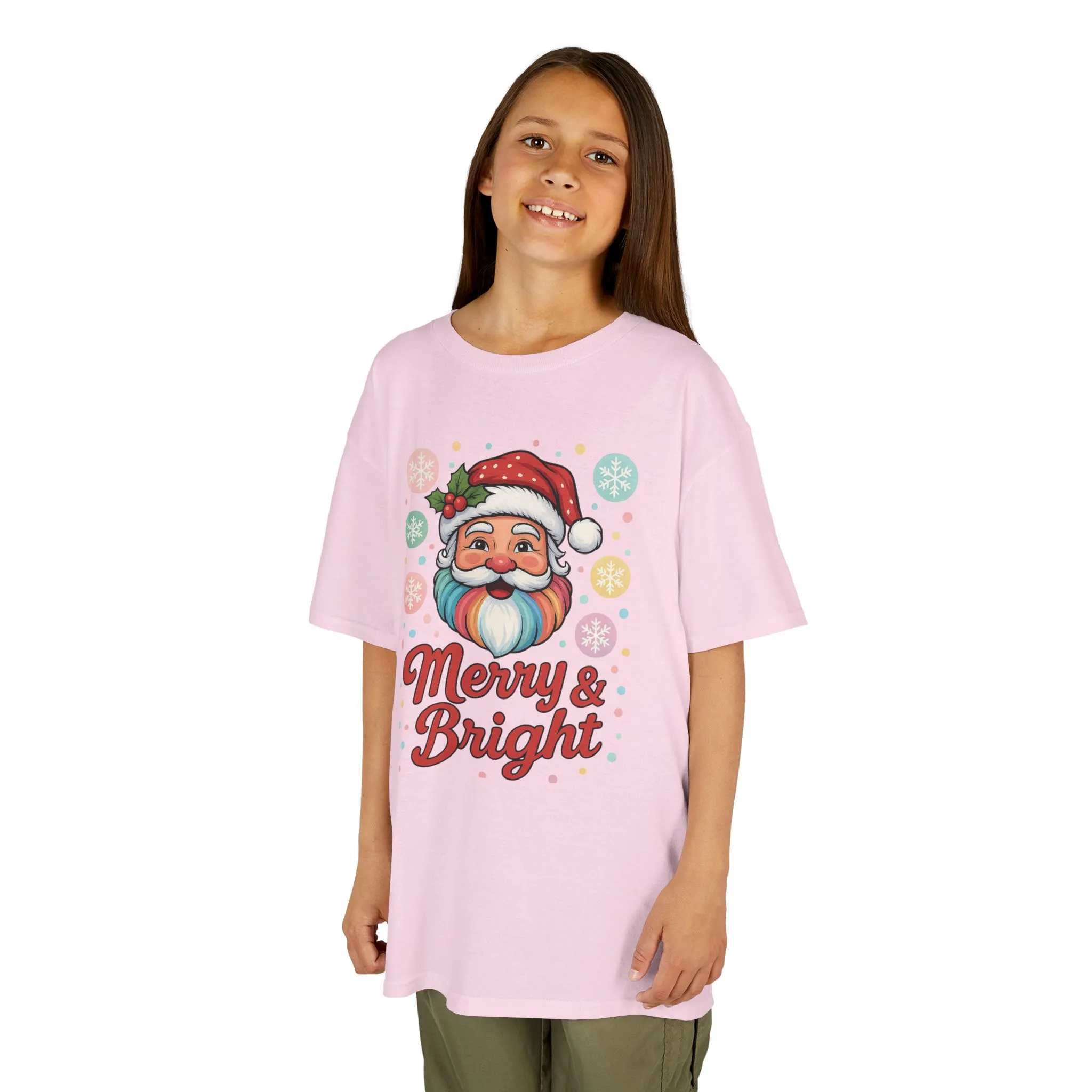 Kids Merry - Bright Santa Christmas T-Shirt, Cute Pastel Holiday Tee, Colorful Santa Shirt for Girls - Image 14