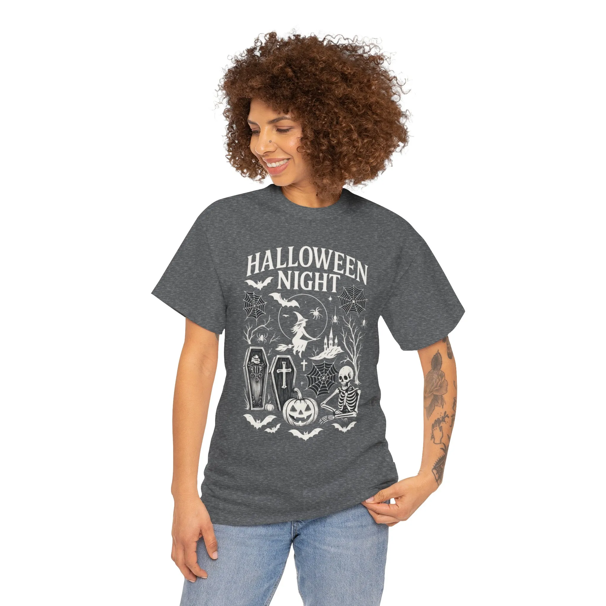 Halloween Night Women's T-Shirt, Gothic Witch Skeleton Pumpkin Tee, Spooky Scary Shirt for Halloween Party - Image 8